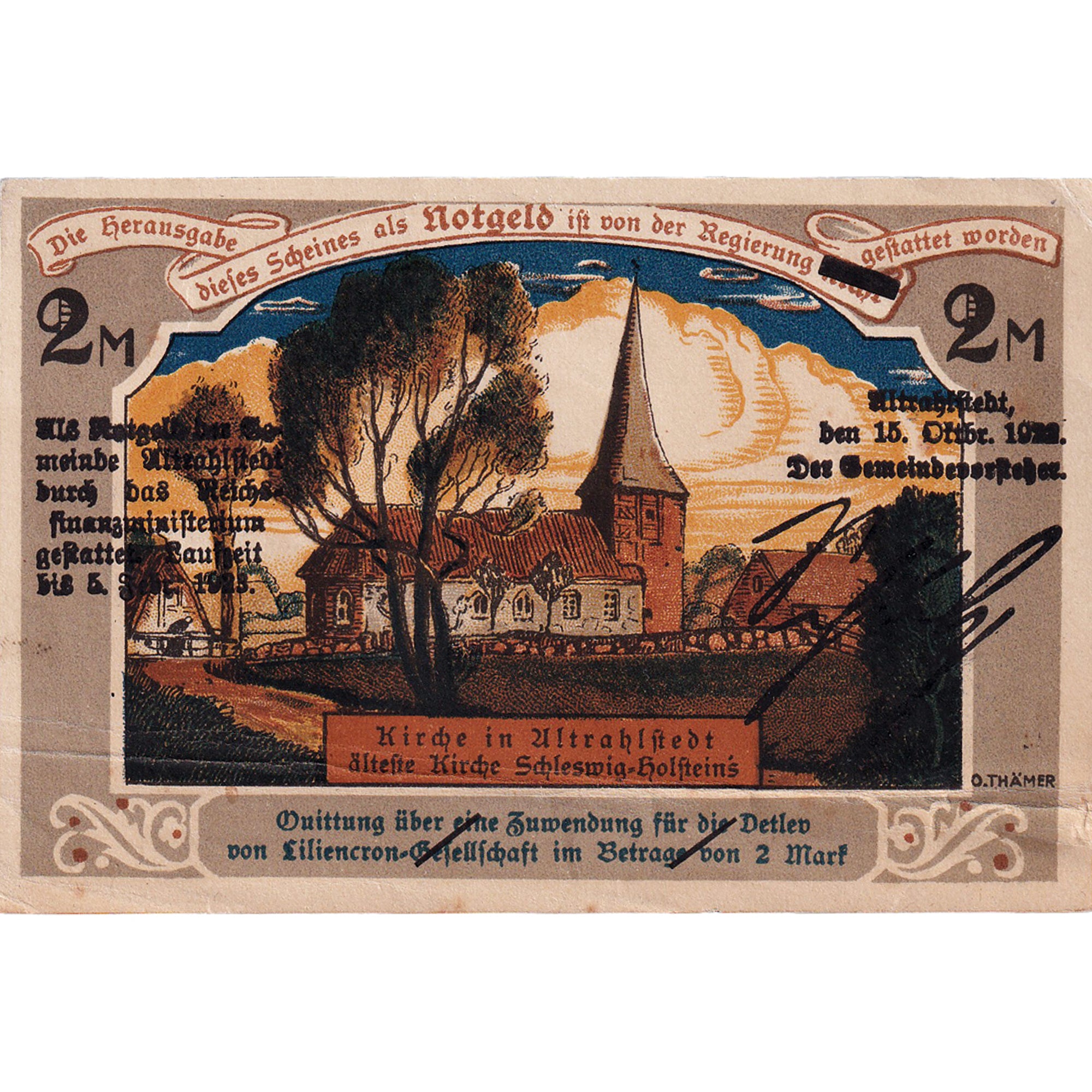 Banknot, Niemcy, Altrahlstedt, 2 Mark, Eglise 1922-10-15, AU(50-53) Mehl:31.1