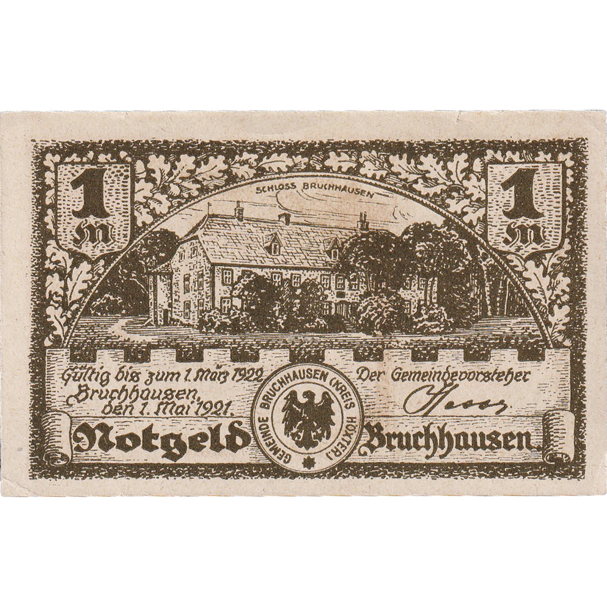 Billete, Alemania, bruchhausen, 1 Mark, potence, 1921-05-01, SC Mehl:190.1