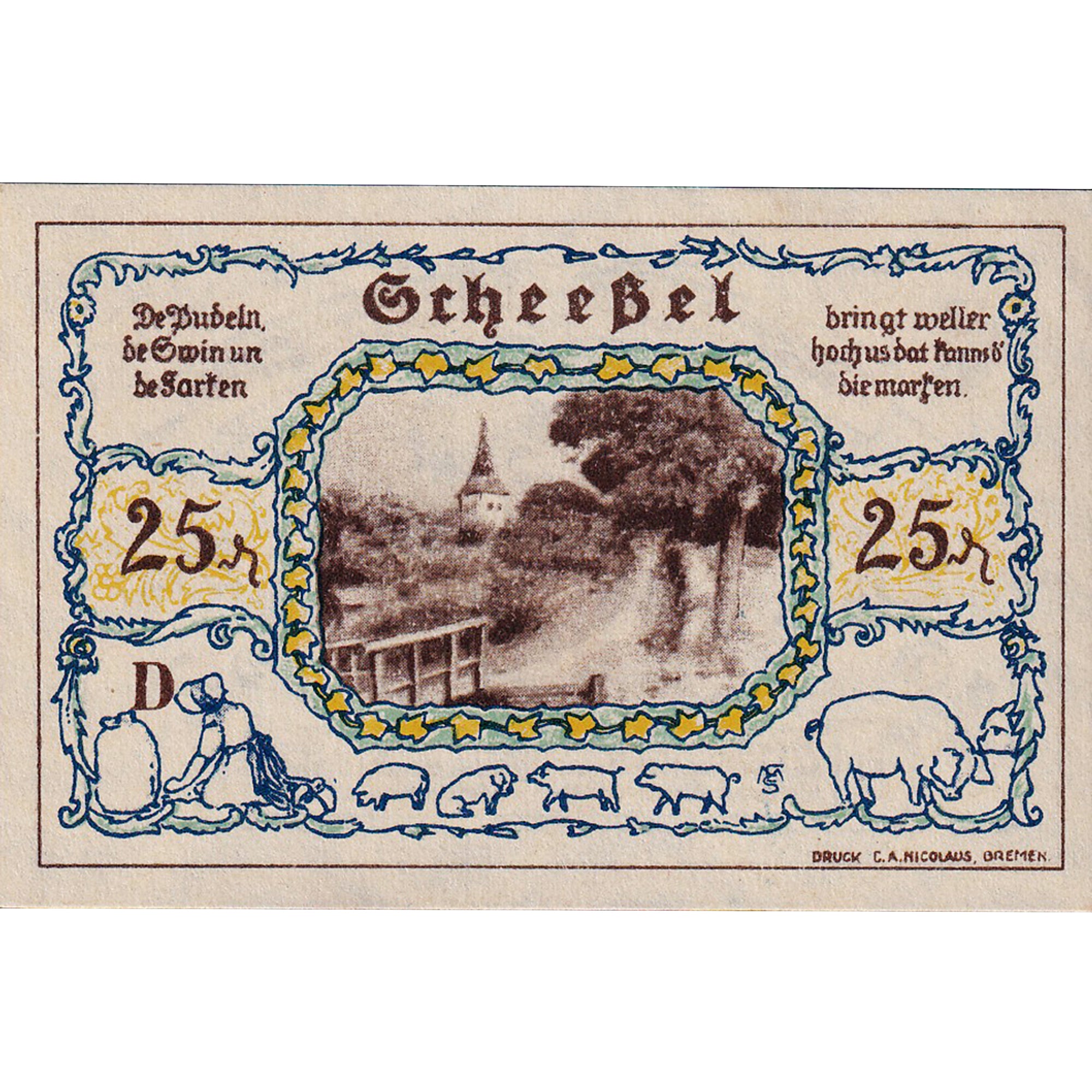 Geldschein, Deutschland, Scheebel, 25 Pfennig, route 1921 UNZ- Mehl:1174.1a