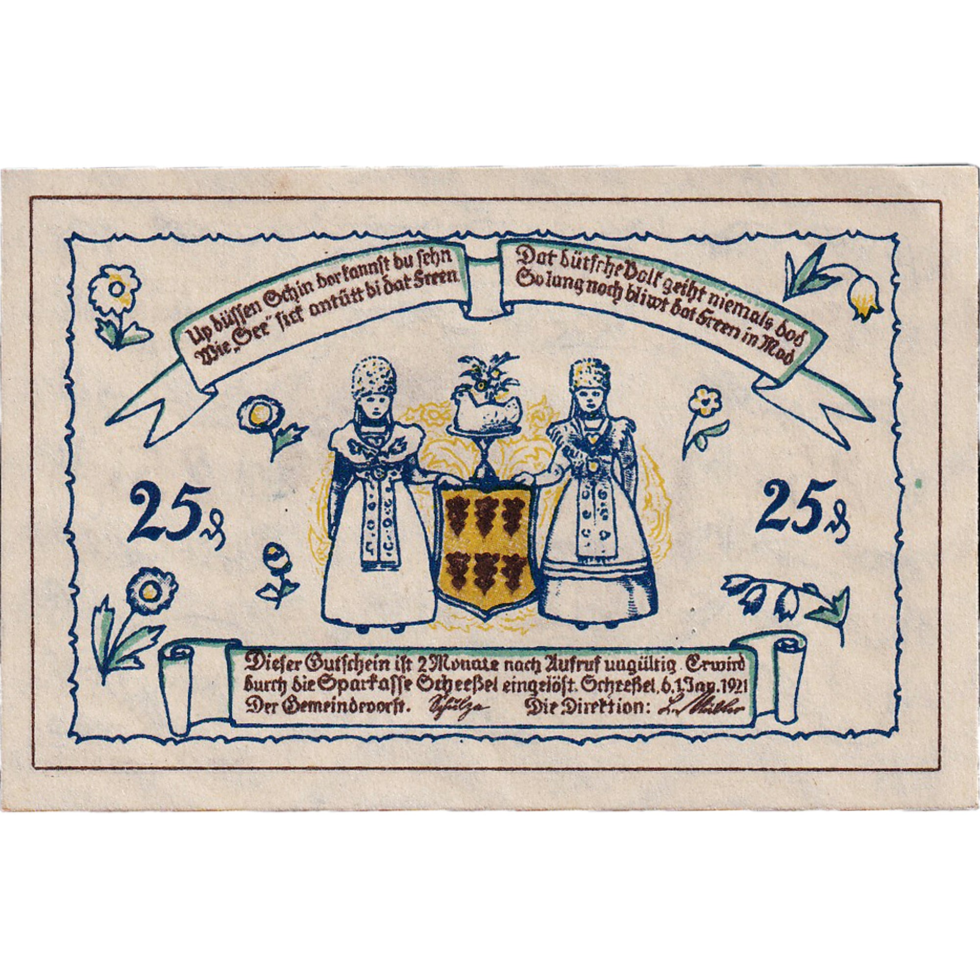 Geldschein, Deutschland, Scheebel, 25 Pfennig, route 1921 UNZ- Mehl:1174.1a