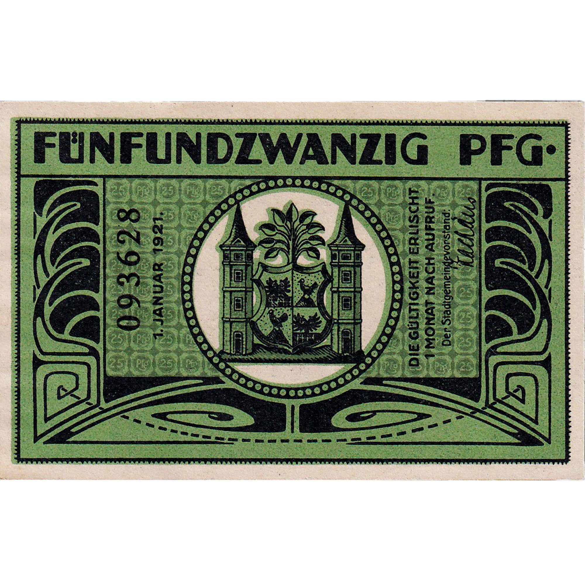 Billete, Alemania, ilmenau, 25 Pfennig, Blason 1921-01-01, SC Mehl:643.1a