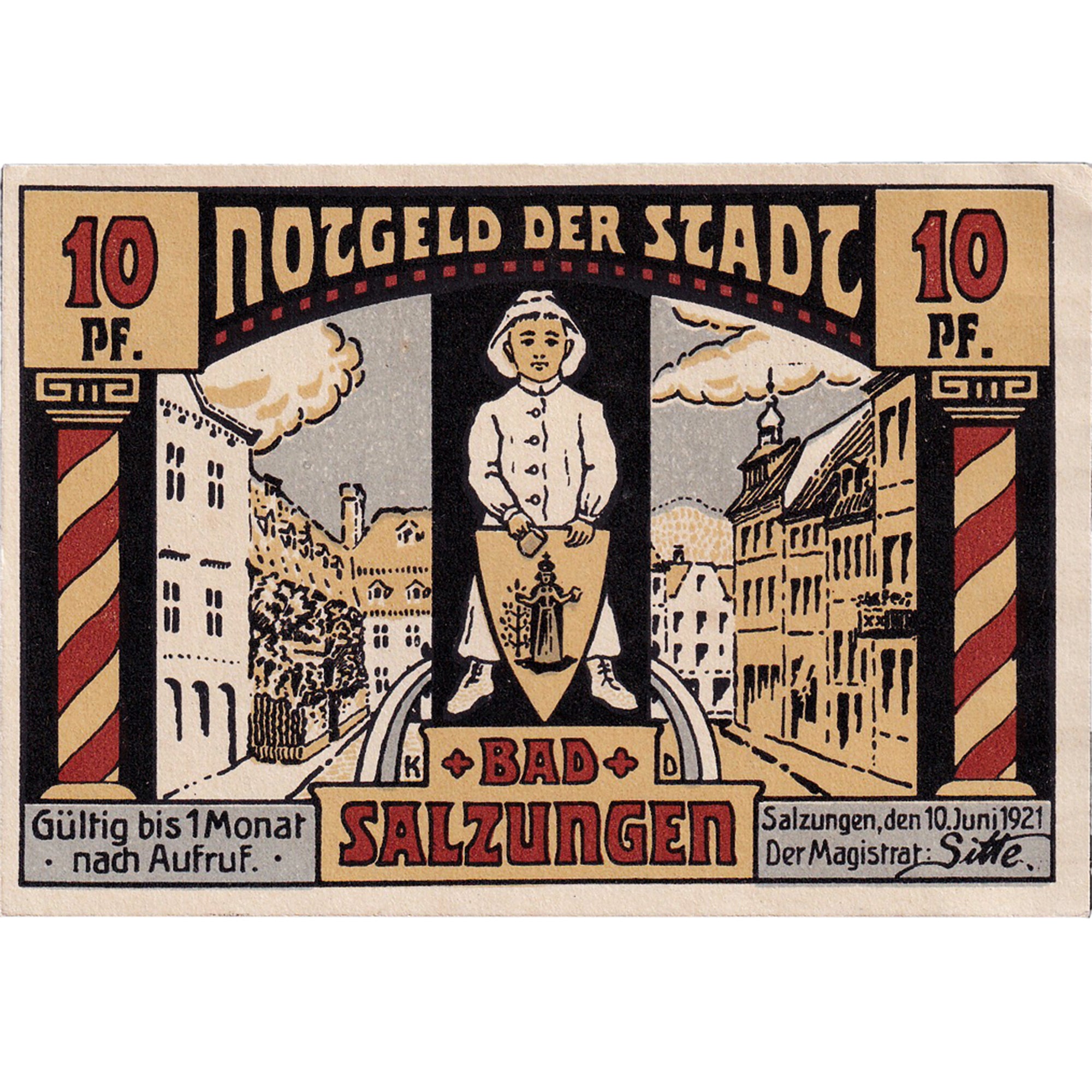 Geldschein, Deutschland, Salzungen, 10 Pfennig, manoir 1921 UNZ- Mehl:1160.1a