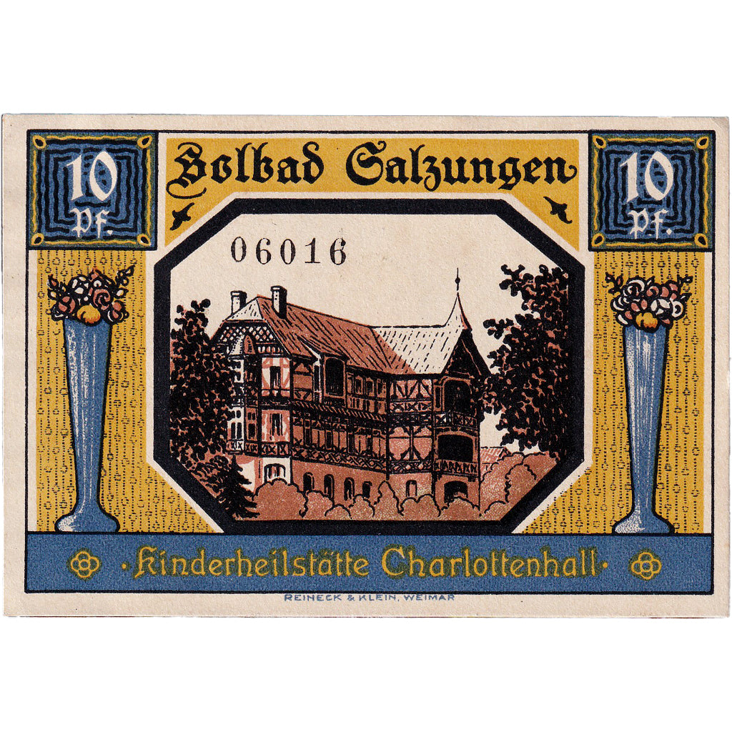 Geldschein, Deutschland, Salzungen, 10 Pfennig, manoir 1921 UNZ- Mehl:1160.1a