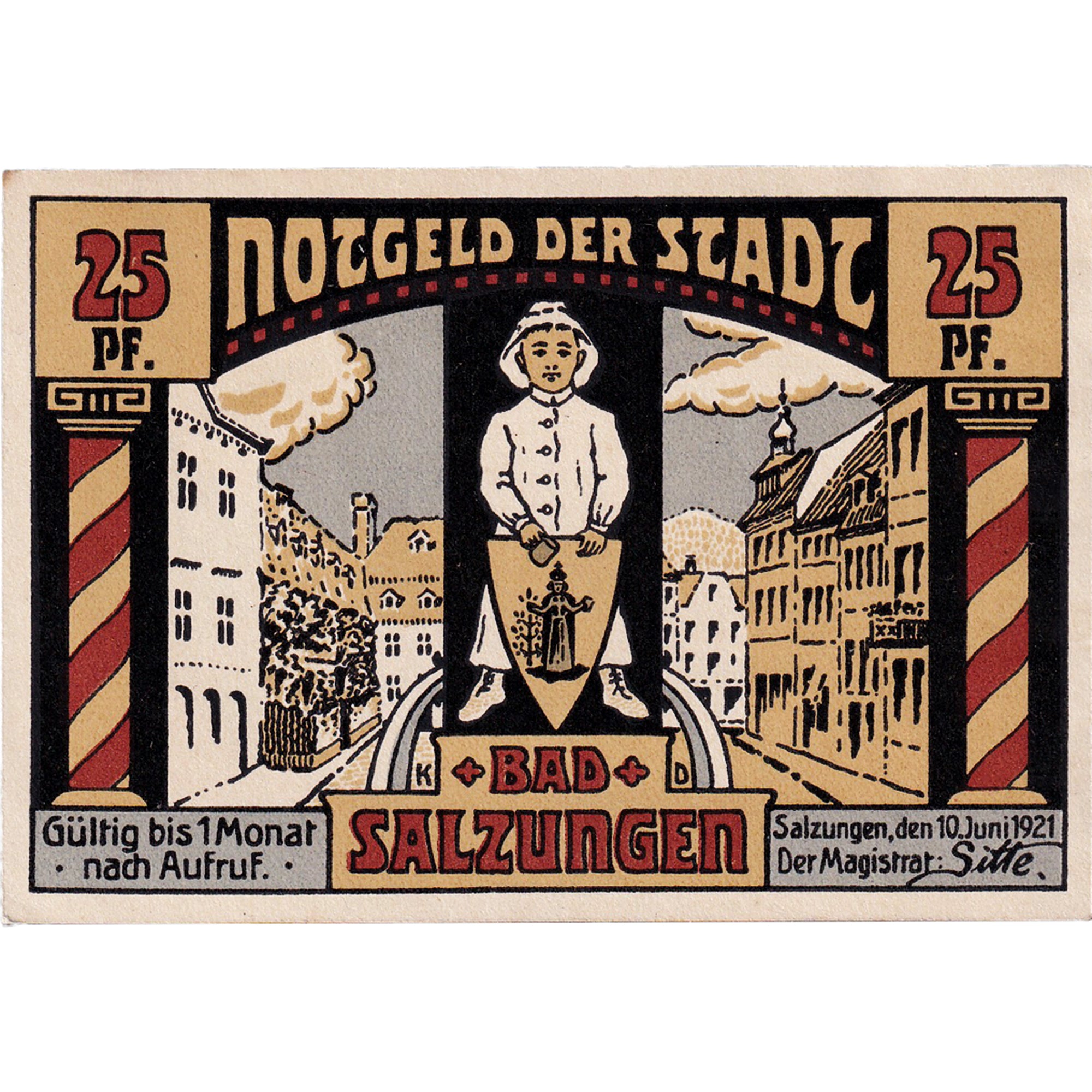Geldschein, Deutschland, Salzungen, 25 Pfennig, monastère 1921 UNZ- Mehl:1160.1a