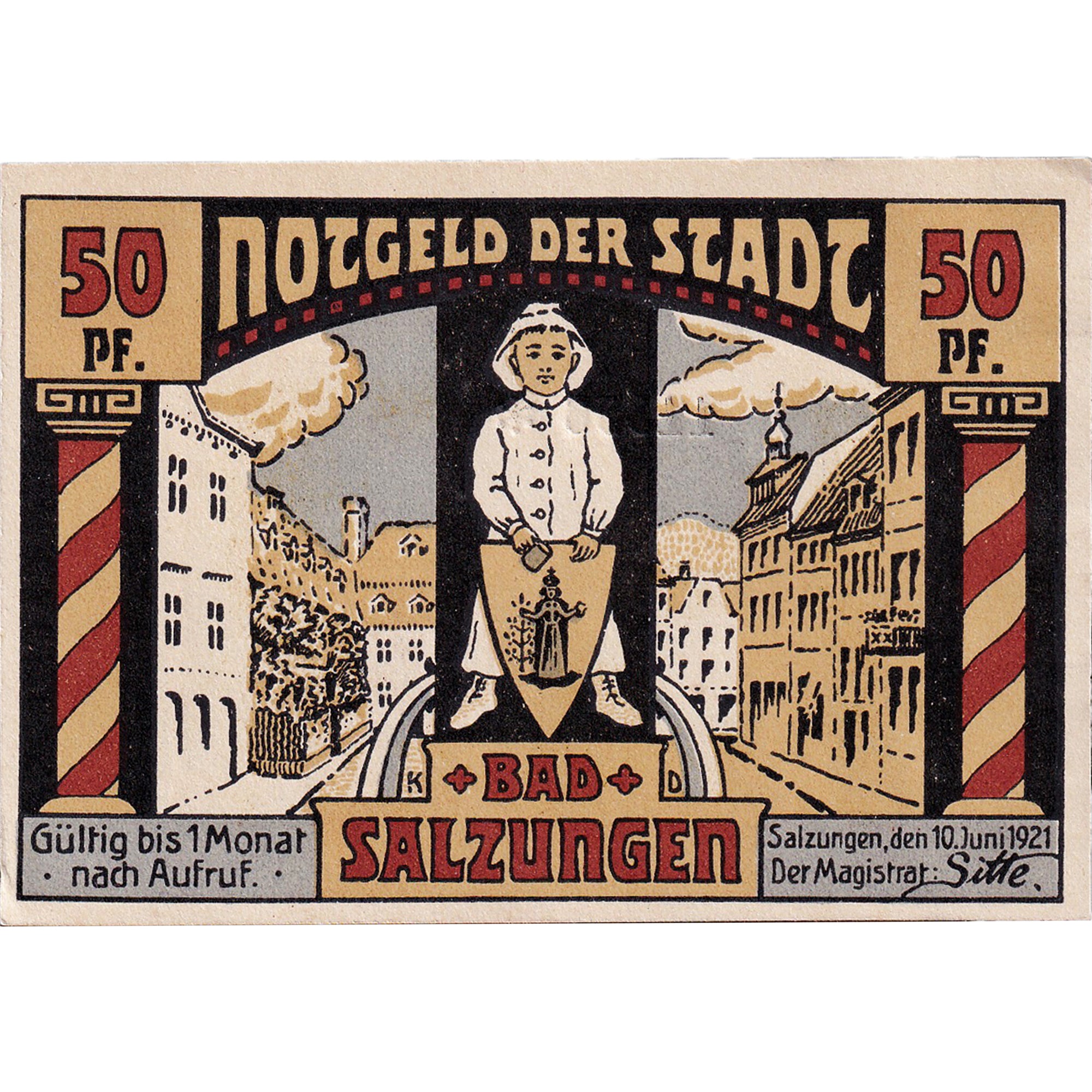 Banknot, Niemcy, Salzungen, 50 Pfennig, château 1921-06-10, UNC(63) Mehl:1160.1a