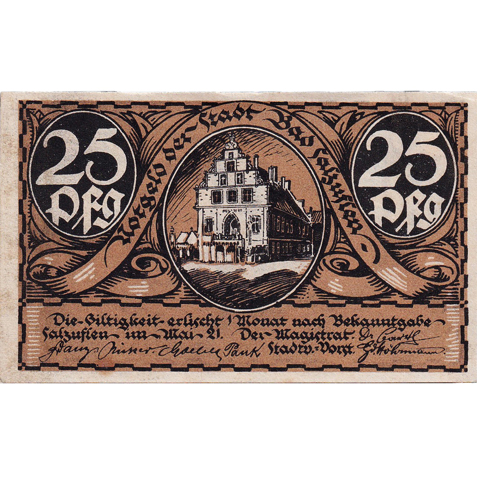 Banknot, Niemcy, Salzuflen, 25 Pfennig, Monument, 1921, UNC(63), Mehl:1159.1