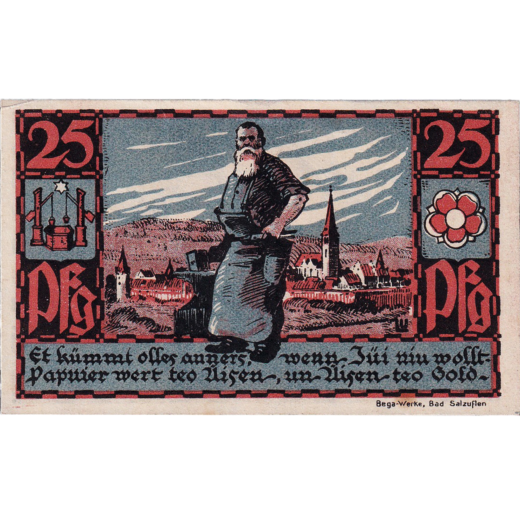 Banknot, Niemcy, Salzuflen, 25 Pfennig, Monument, 1921, UNC(63), Mehl:1159.1