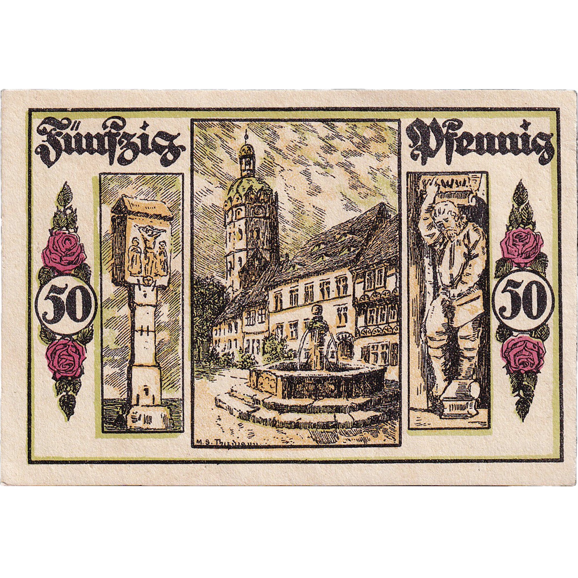 Geldschein, Deutschland, Sangerhausen 50 Pfennig fontaine 1921 UNZ- Mehl:1163.1a