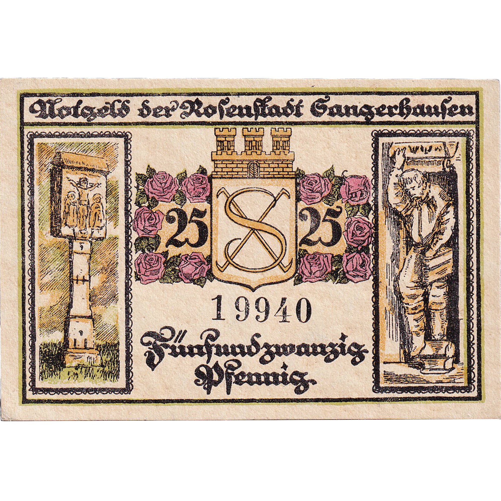 Banconote, Germania, Sangerhausen, 25 Pfennig, statue, 1921 SPL Mehl:1163.1a