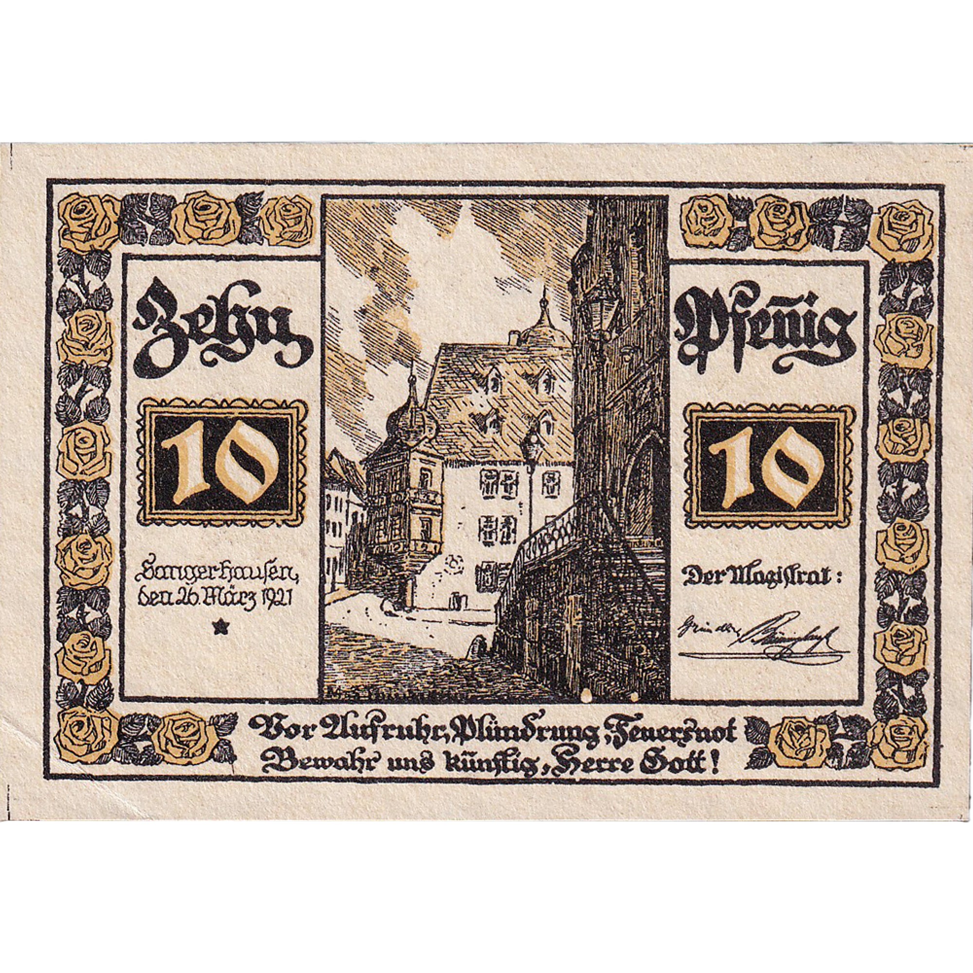 Geldschein, Deutschland, Sangerhausen, 10 Pfennig, Blason 1921 UNZ- Mehl:1163.1a