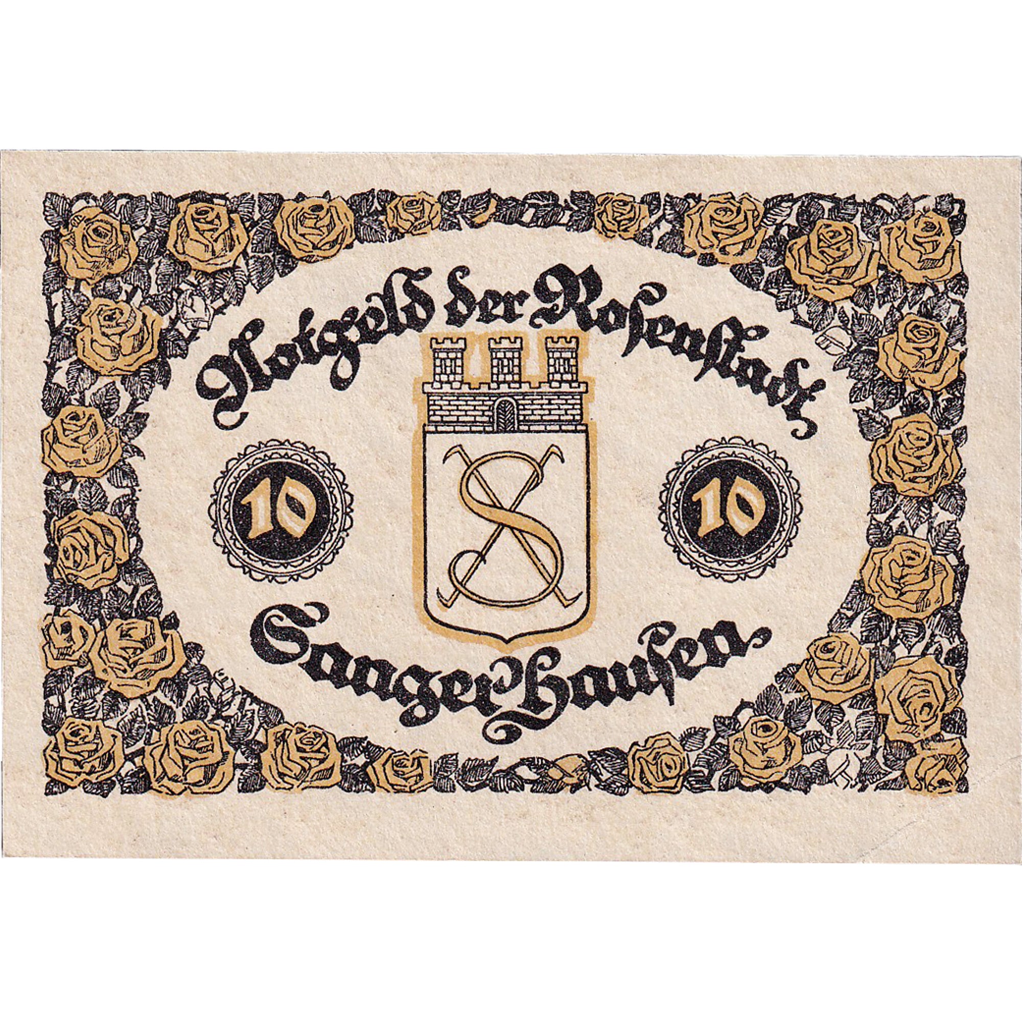 Geldschein, Deutschland, Sangerhausen, 10 Pfennig, Blason 1921 UNZ- Mehl:1163.1a