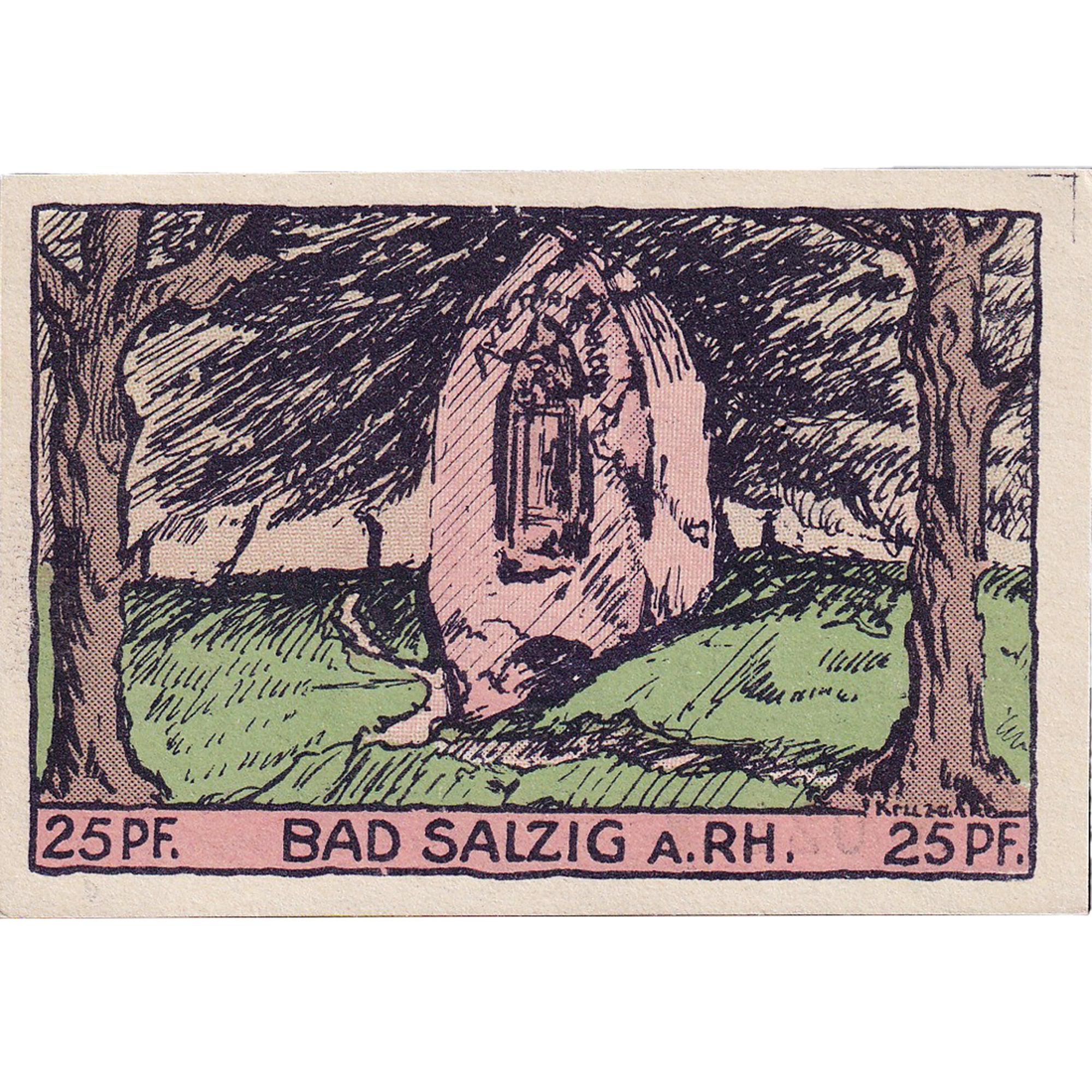 Geldschein, Deutschland, Salzig, 25 Pfennig, Monument 1921 UNZ- Mehl:1163.1a