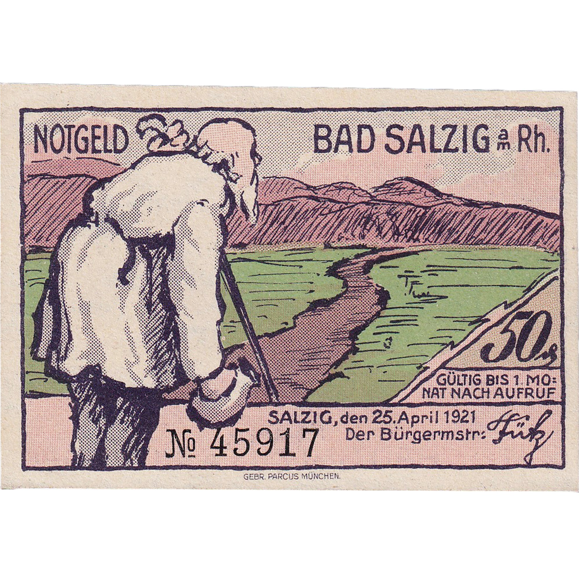 Niemcy, Salzig, 50 Pfennig, chemin, 1921, 1921-04-25, UNC(63), Mehl:1158.1a