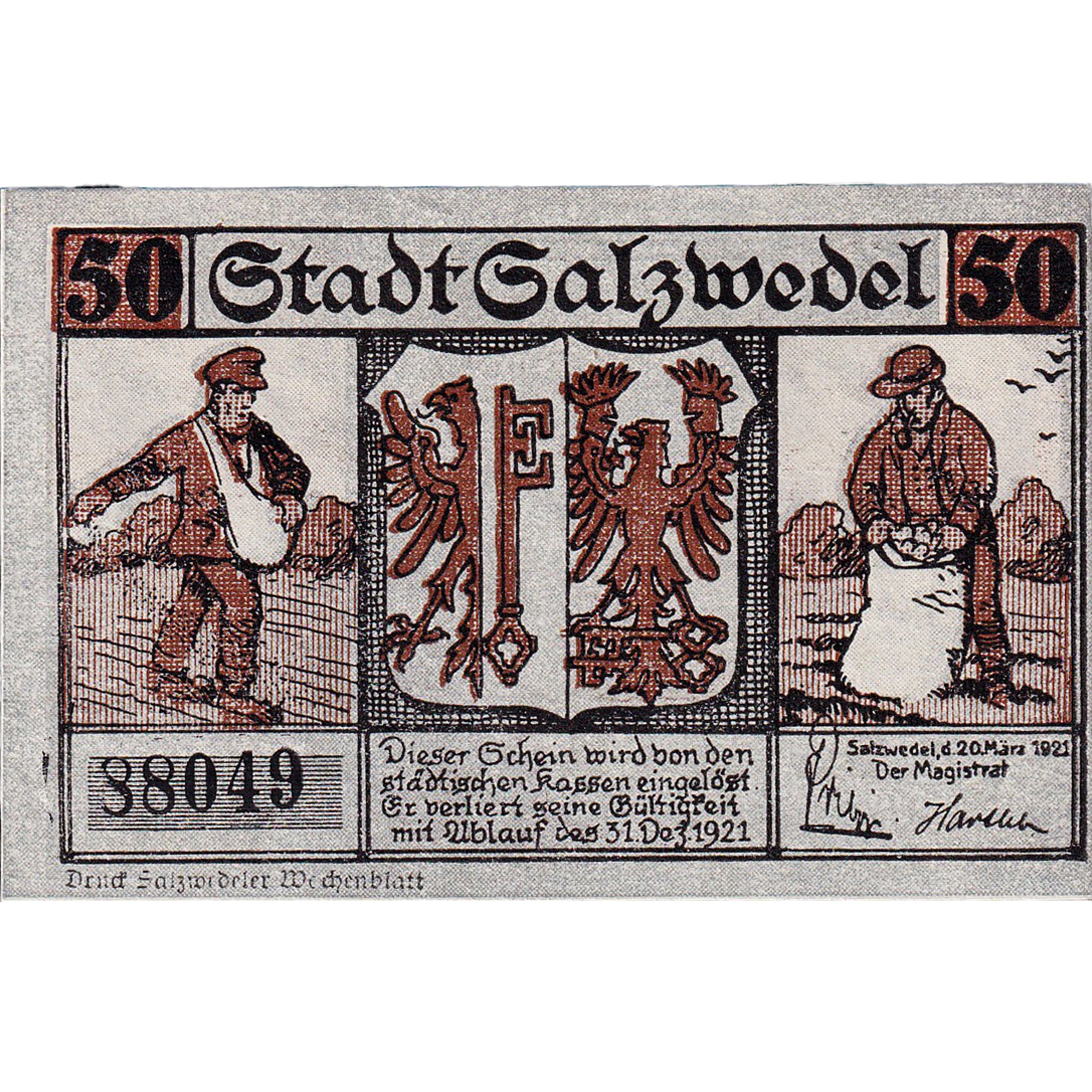 Banconote, Germania, Salzwedel, 50 Pfennig, champs, 1921 SPL Mehl:1162.1a