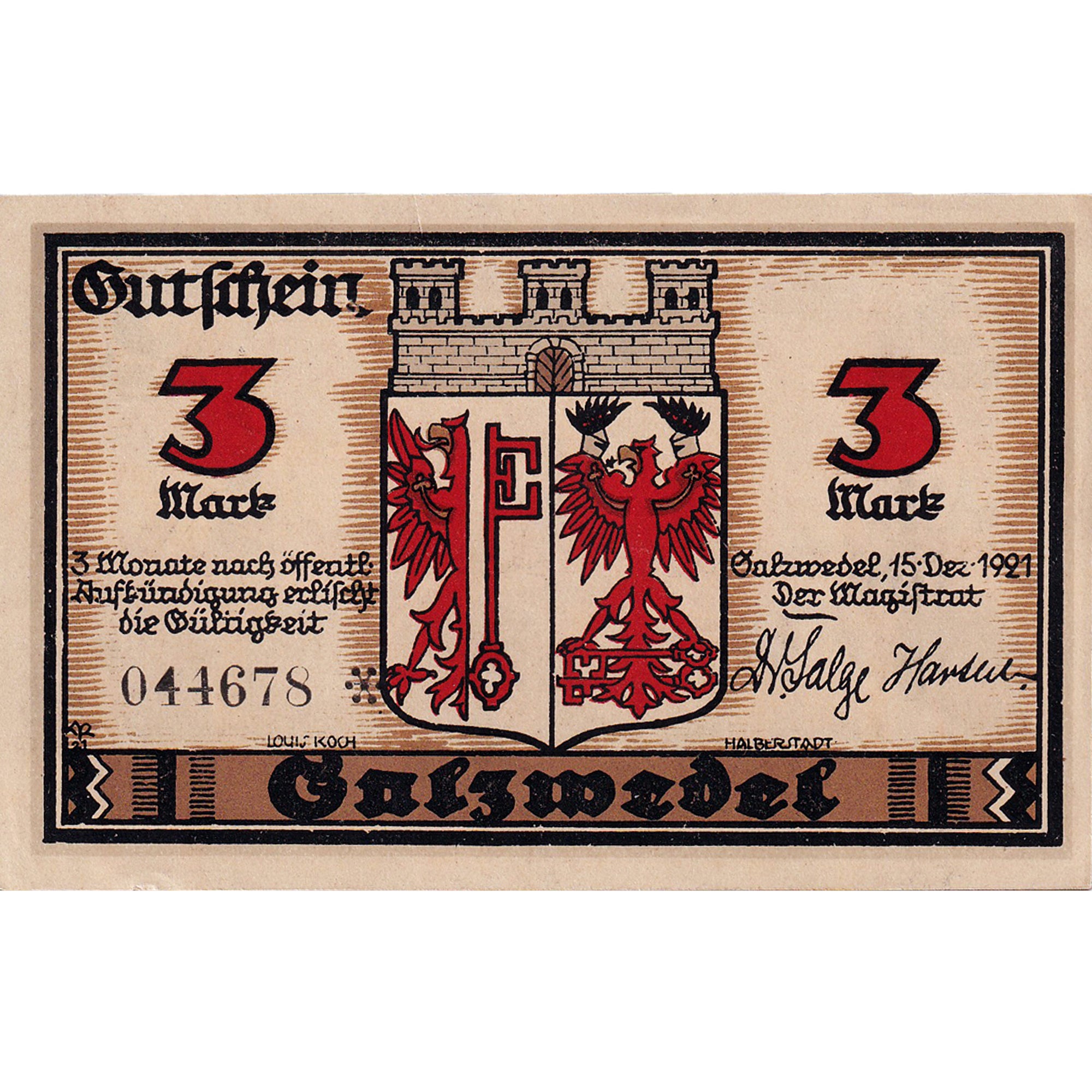 Geldschein, Deutschland, Salzwedel, 3 Mark, village, 1921 UNZ- Mehl:1162.2a
