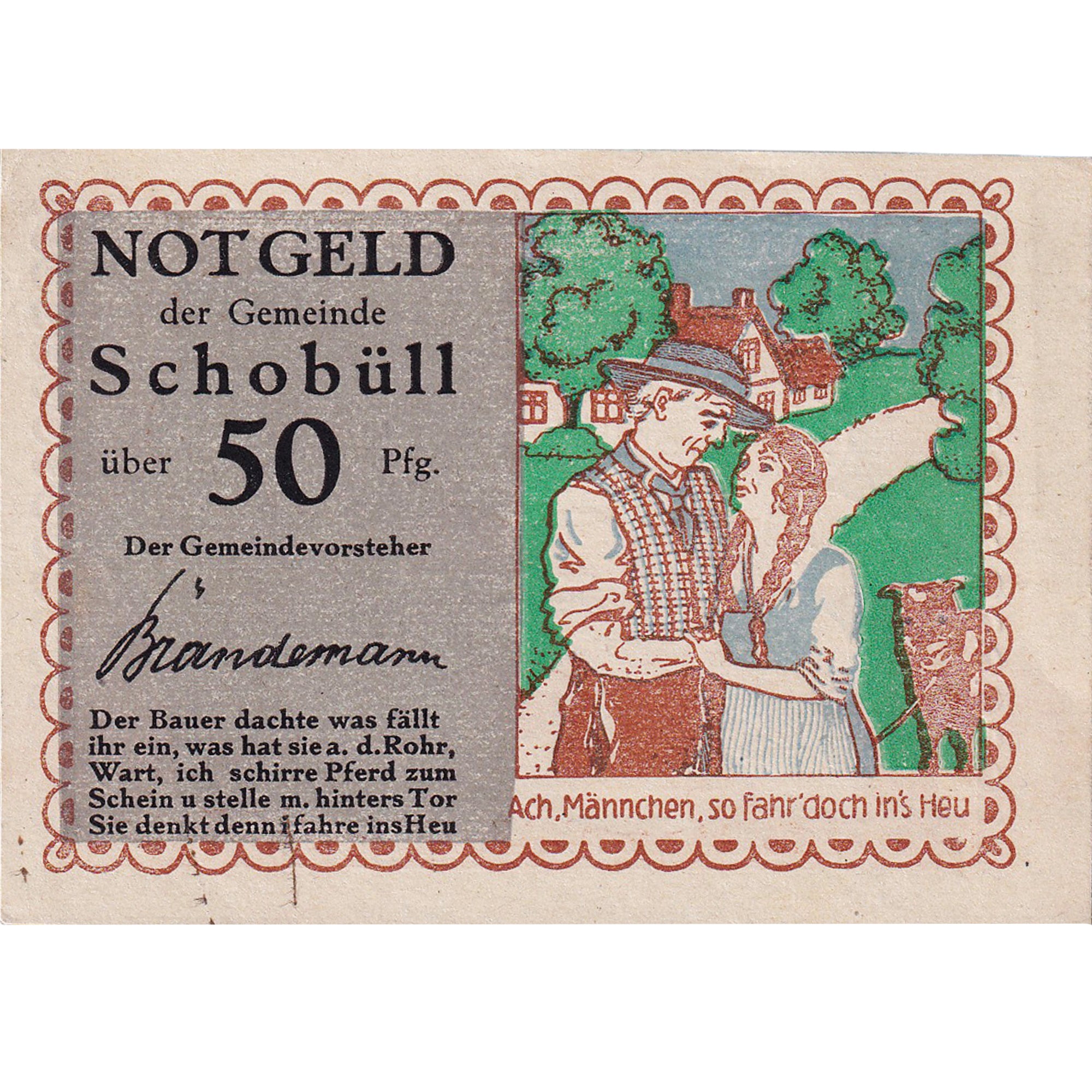 Geldschein, Deutschland, Schobull, 50 Pfennig personnage 1921, UNZ- Mehl:1194.1