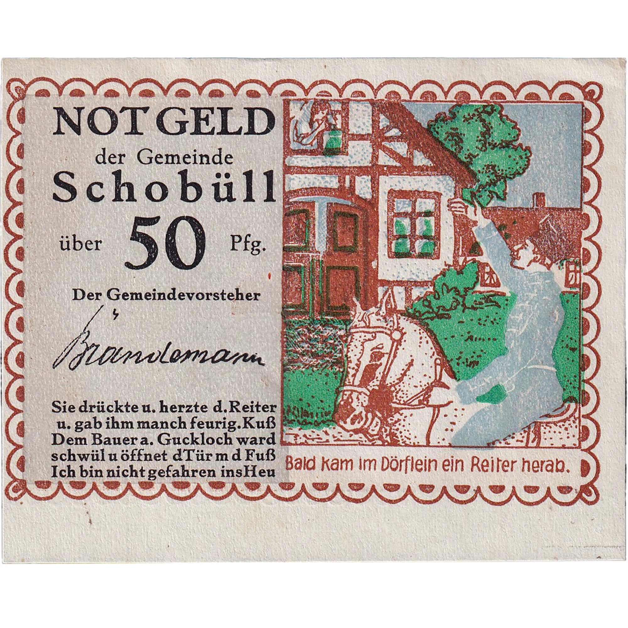 Banknot, Niemcy, Schobull, 50 Pfennig, Maison, 1921, UNC(63), Mehl:1194.2