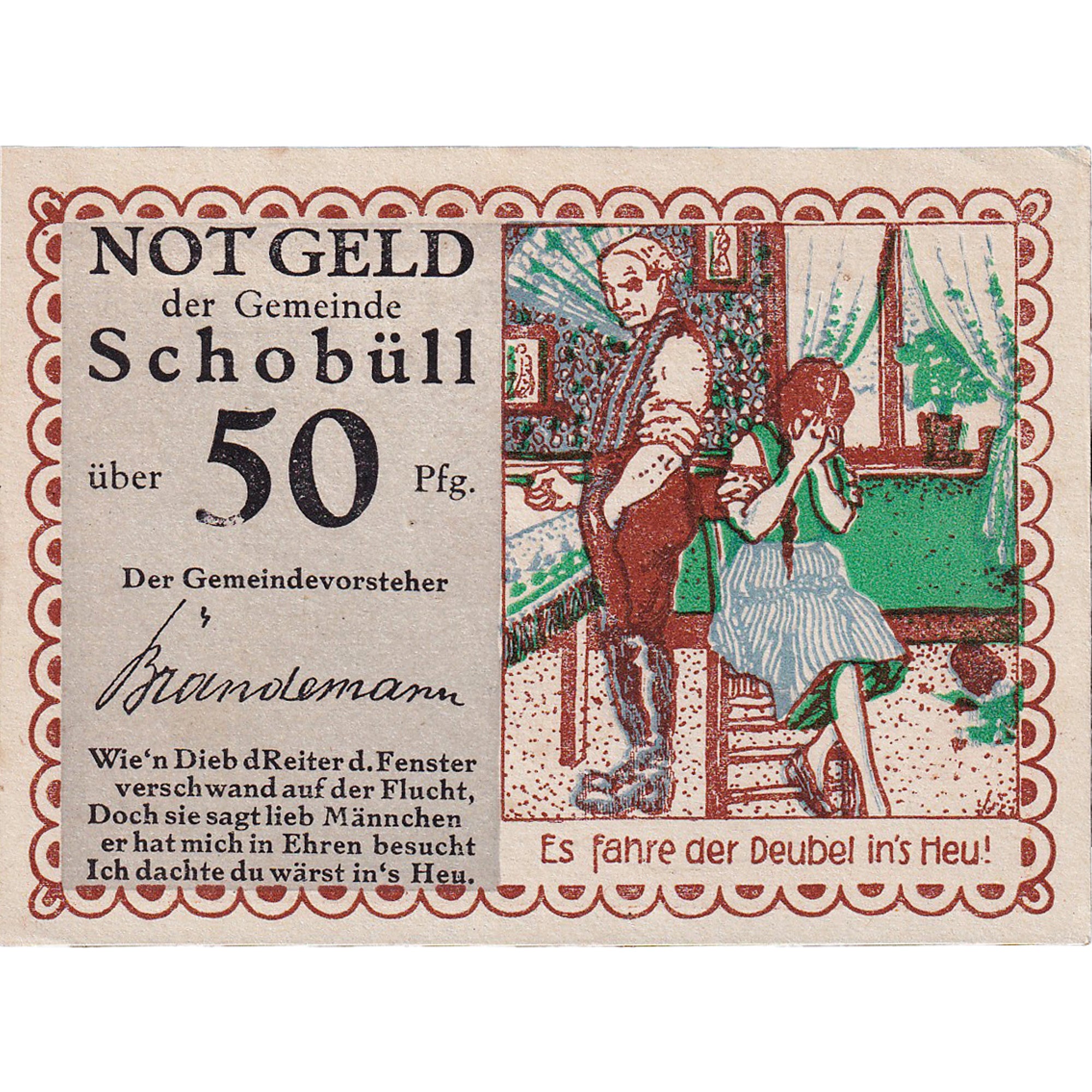 Banconote, Germania, Schobull, 50 Pfennig, personnage 1, 1921, SPL, Mehl:1194.2
