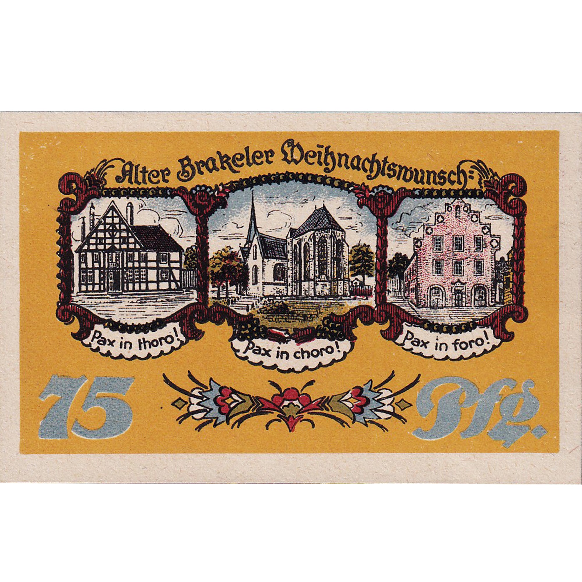 Geldschein, Deutschland, Brakel, 75 Pfennig, Monument 1921-06-01 UNZ- Mehl:150.1