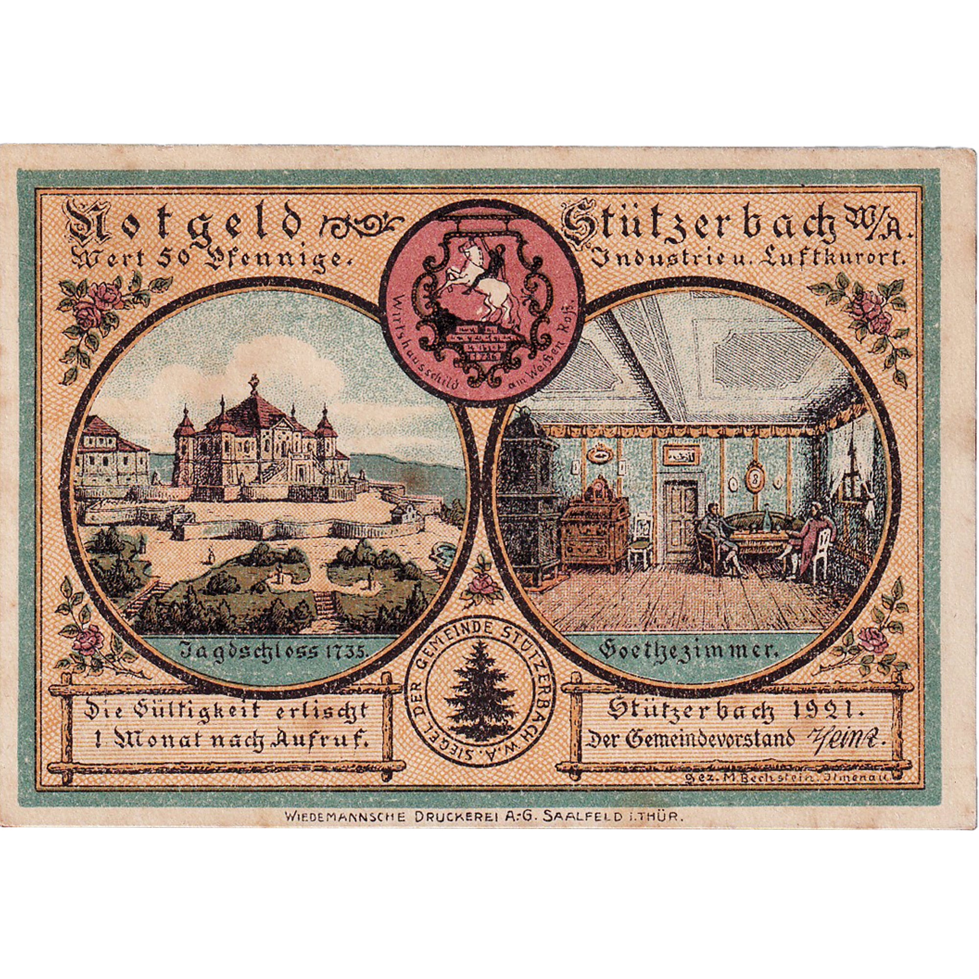 Banknot, Niemcy, Stützerbach, 50 Pfennig, personnage, 1921, UNC(63) Mehl:1287.1