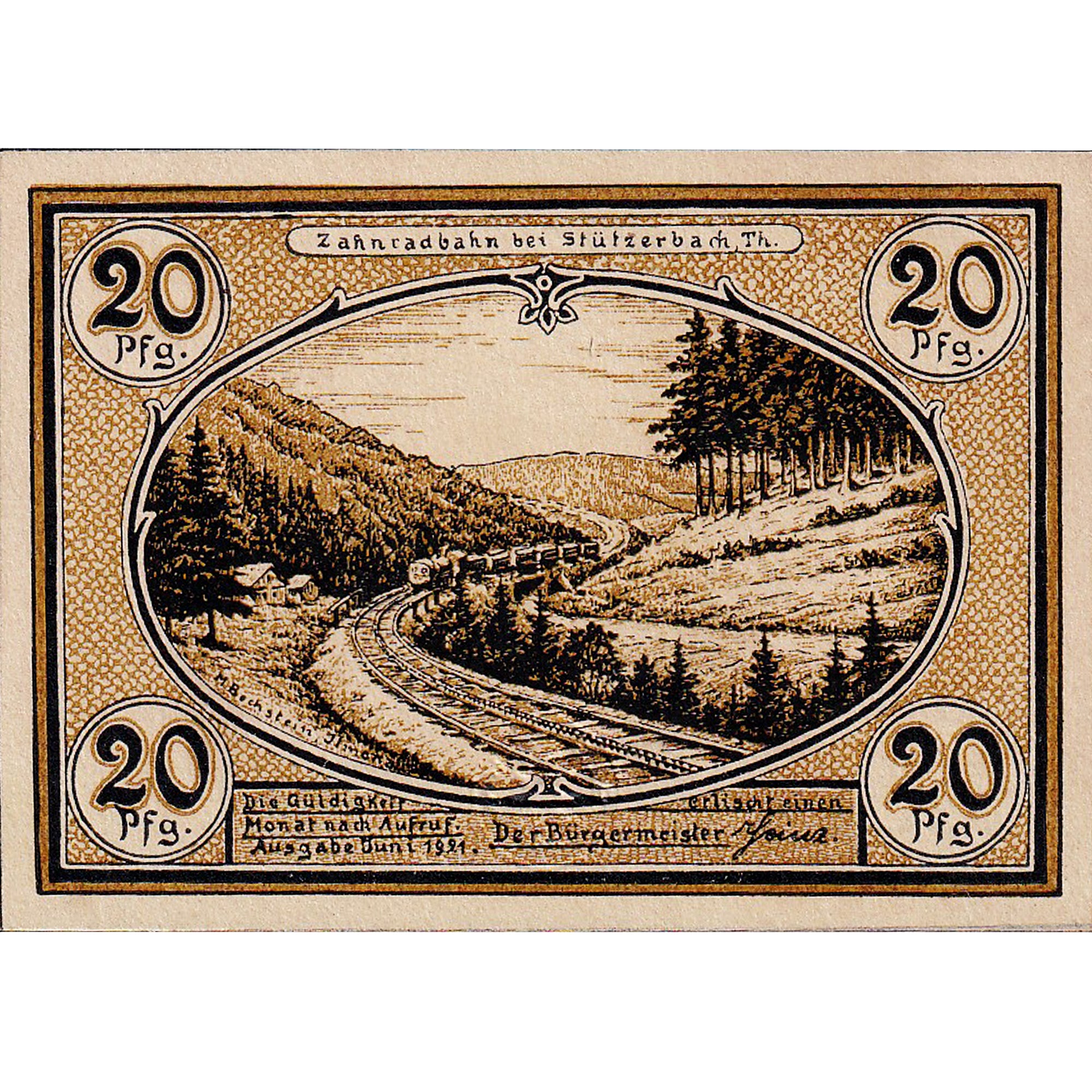 Banknot, Niemcy, Stützerbach, 20 Pfennig, montagne, 1921, UNC(63), Mehl:1287.3