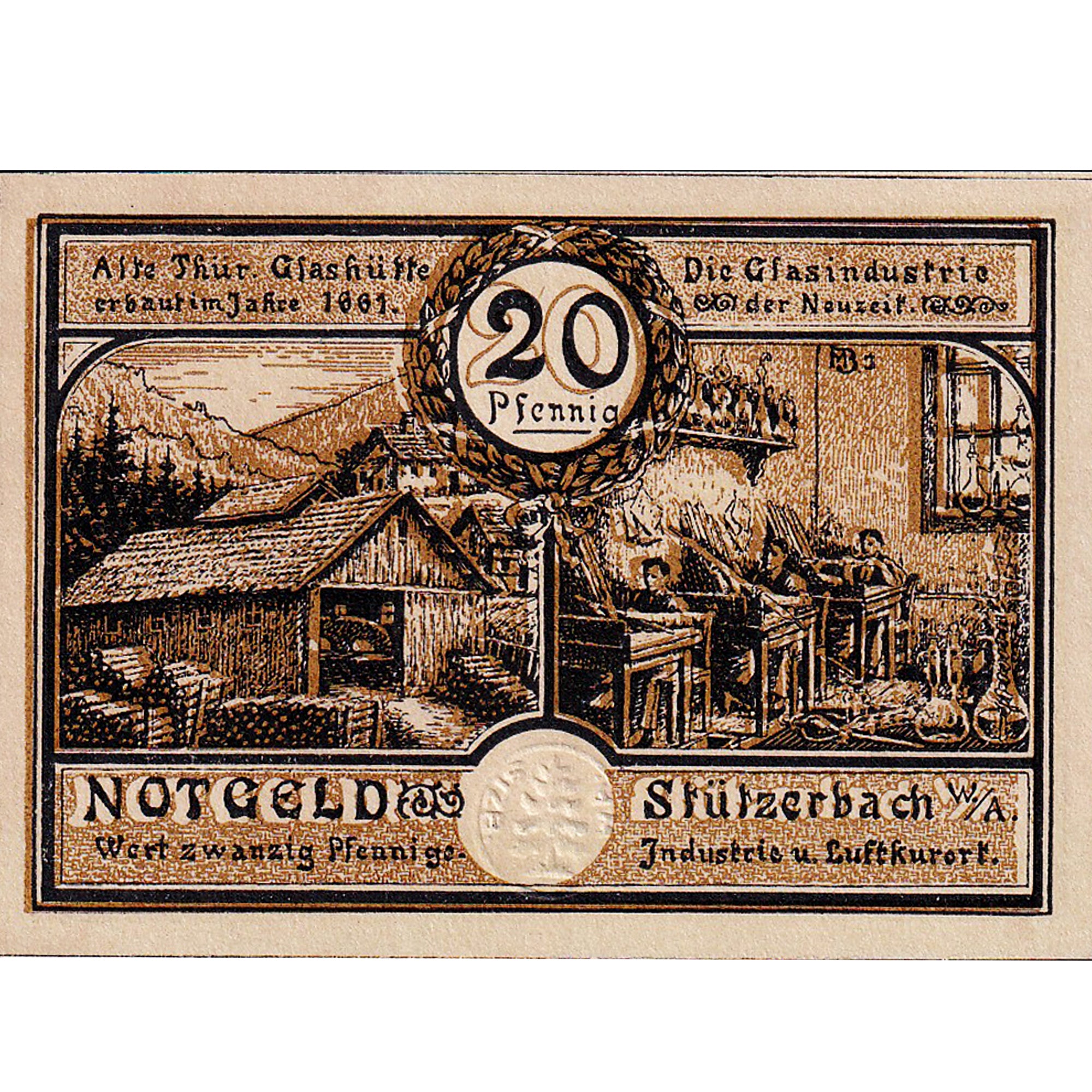 Banknot, Niemcy, Stützerbach, 20 Pfennig, montagne, 1921, UNC(63), Mehl:1287.3