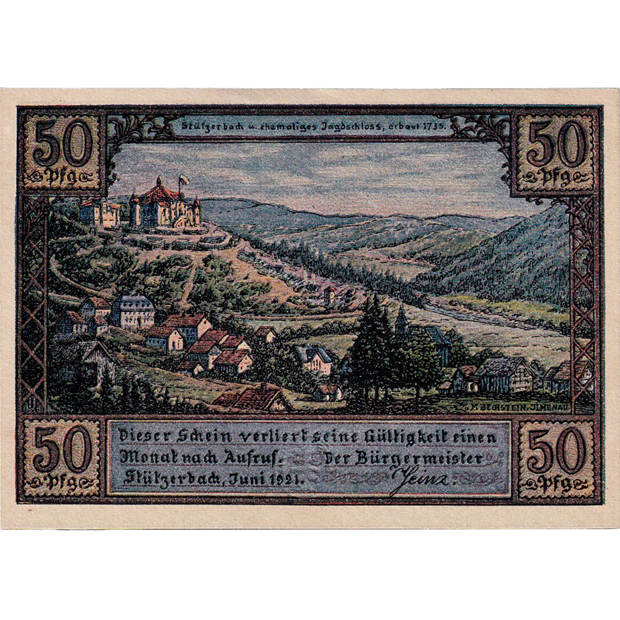Geldschein, Deutschland, Stützerbach, 50 Pfennig, paysage, 1921 UNZ- Mehl:1287.3