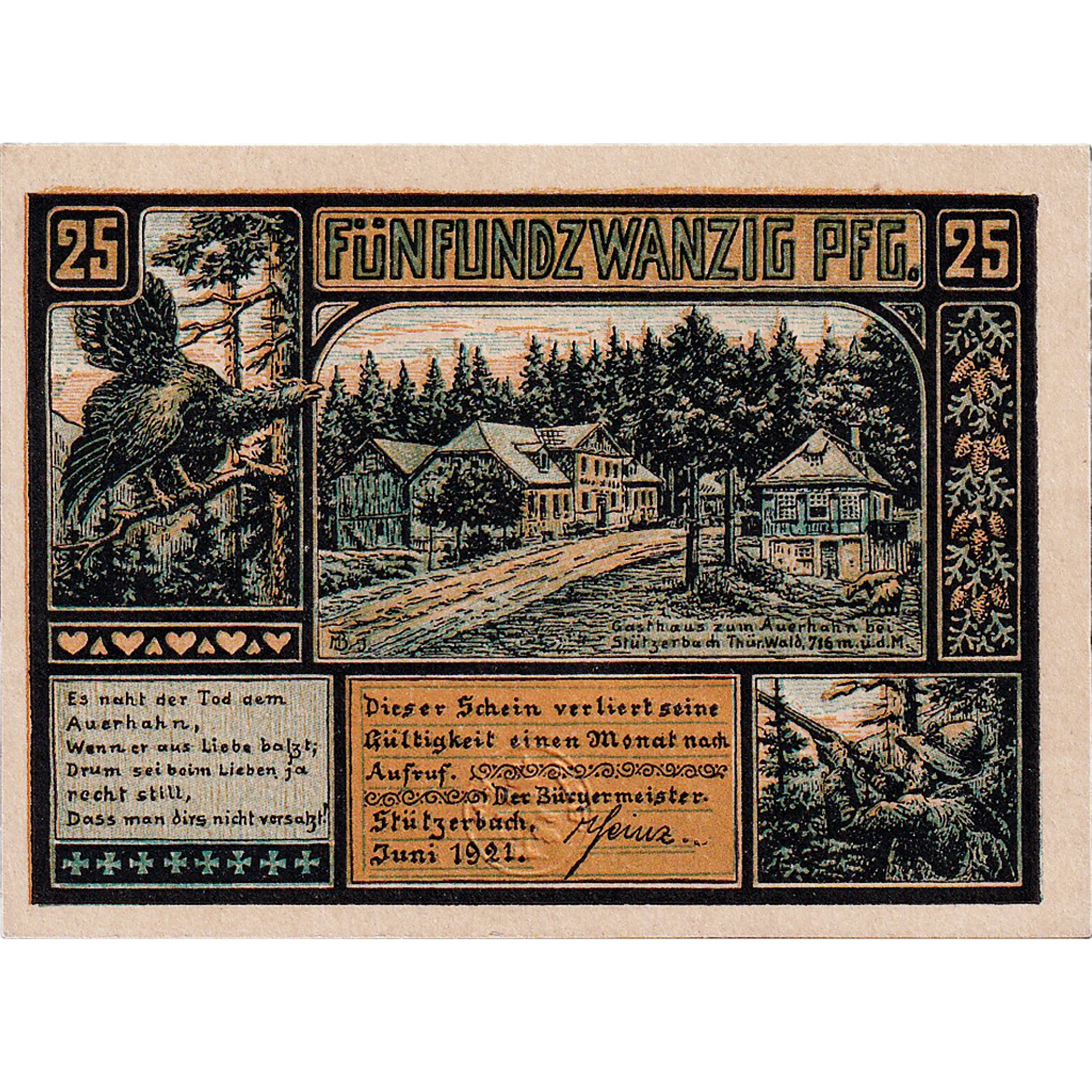 Geldschein, Deutschland, Stützerbach 25 Pfennig montagne 1921, UNZ- Mehl:1287.3