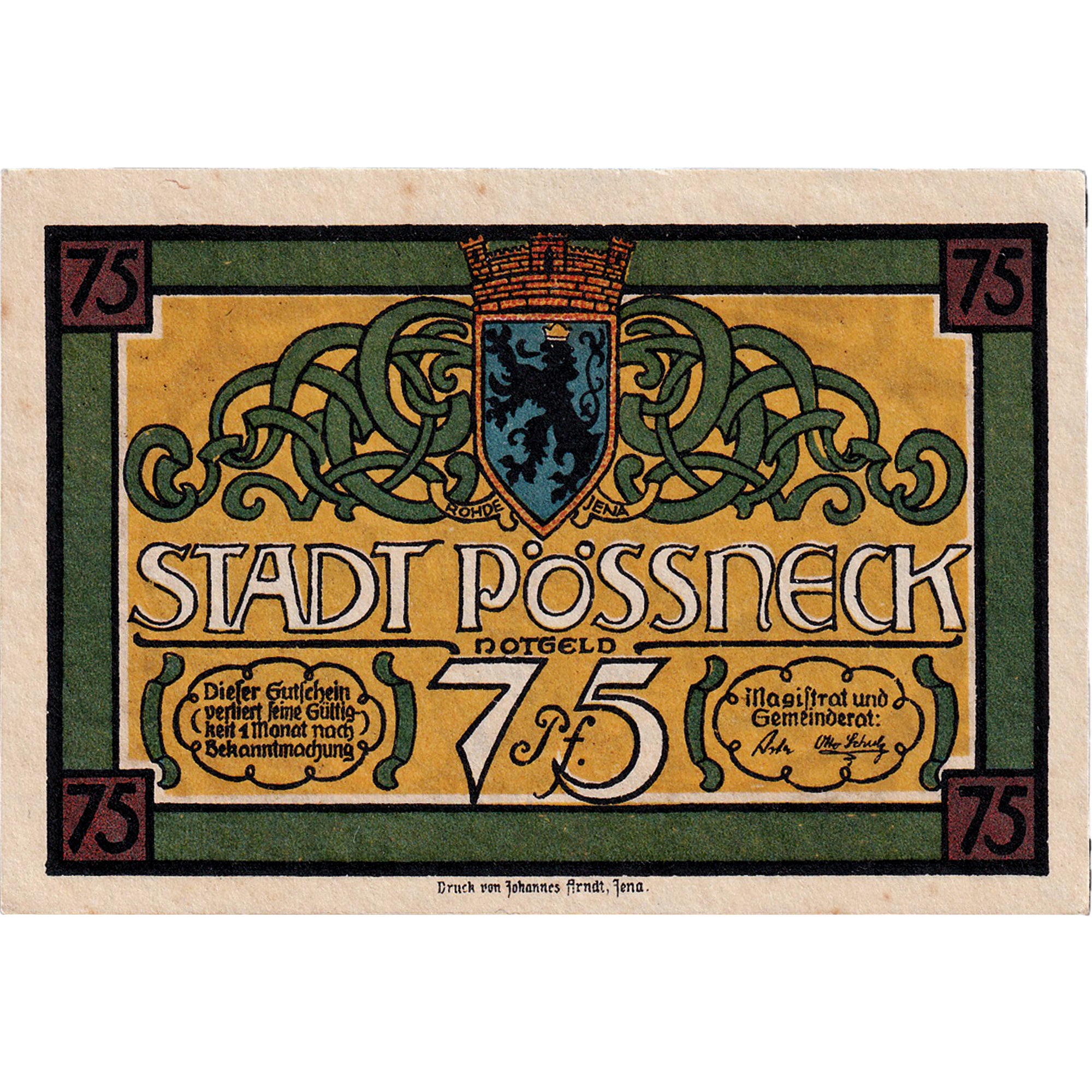 Geldschein, Deutschland, Possneck, 75 Pfennig, nuit, 1921, VZ, Mehl:1066.2