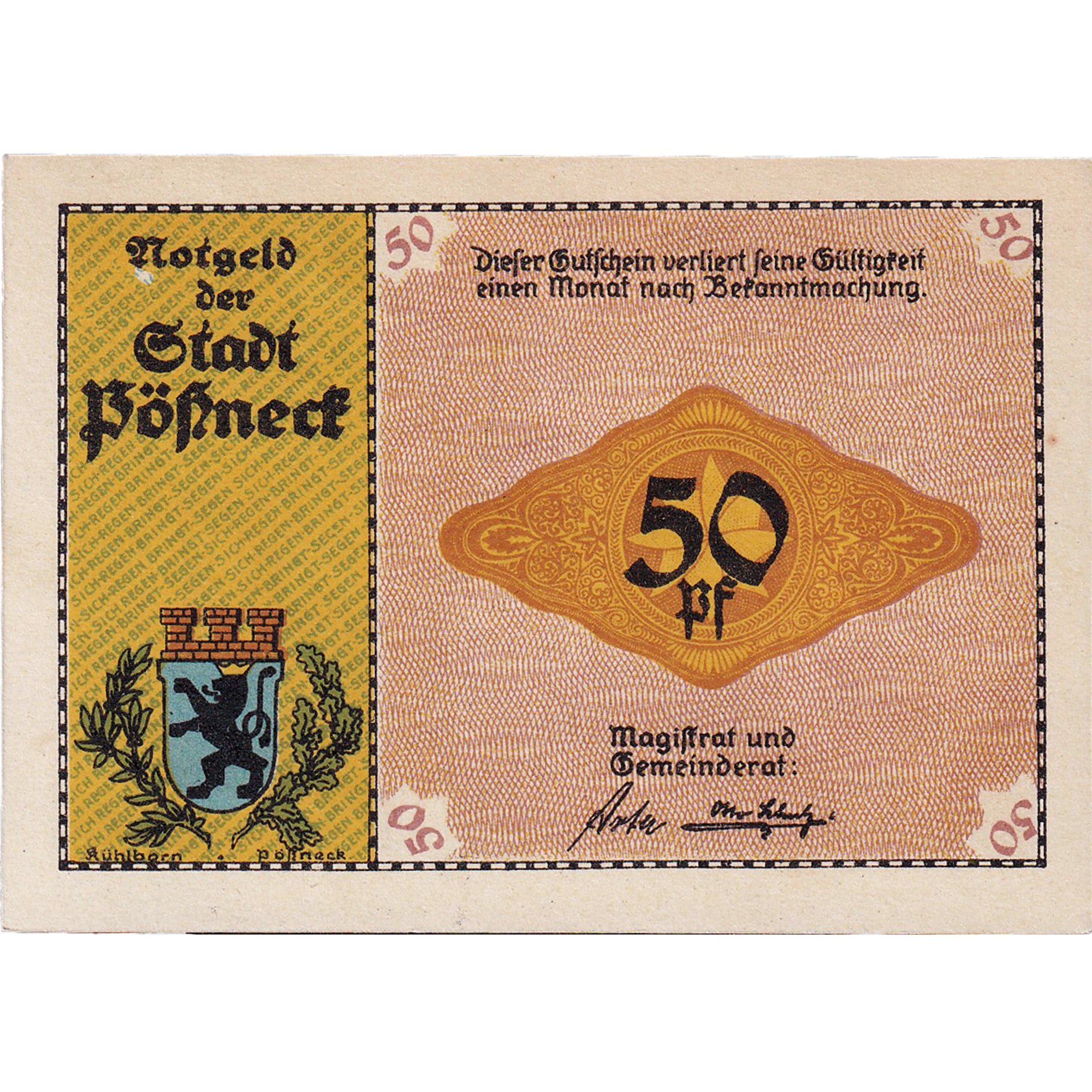 Banconote, Germania, Possneck, 50 Pfennig, laiterie, 1921, SPL, Mehl:1066.6