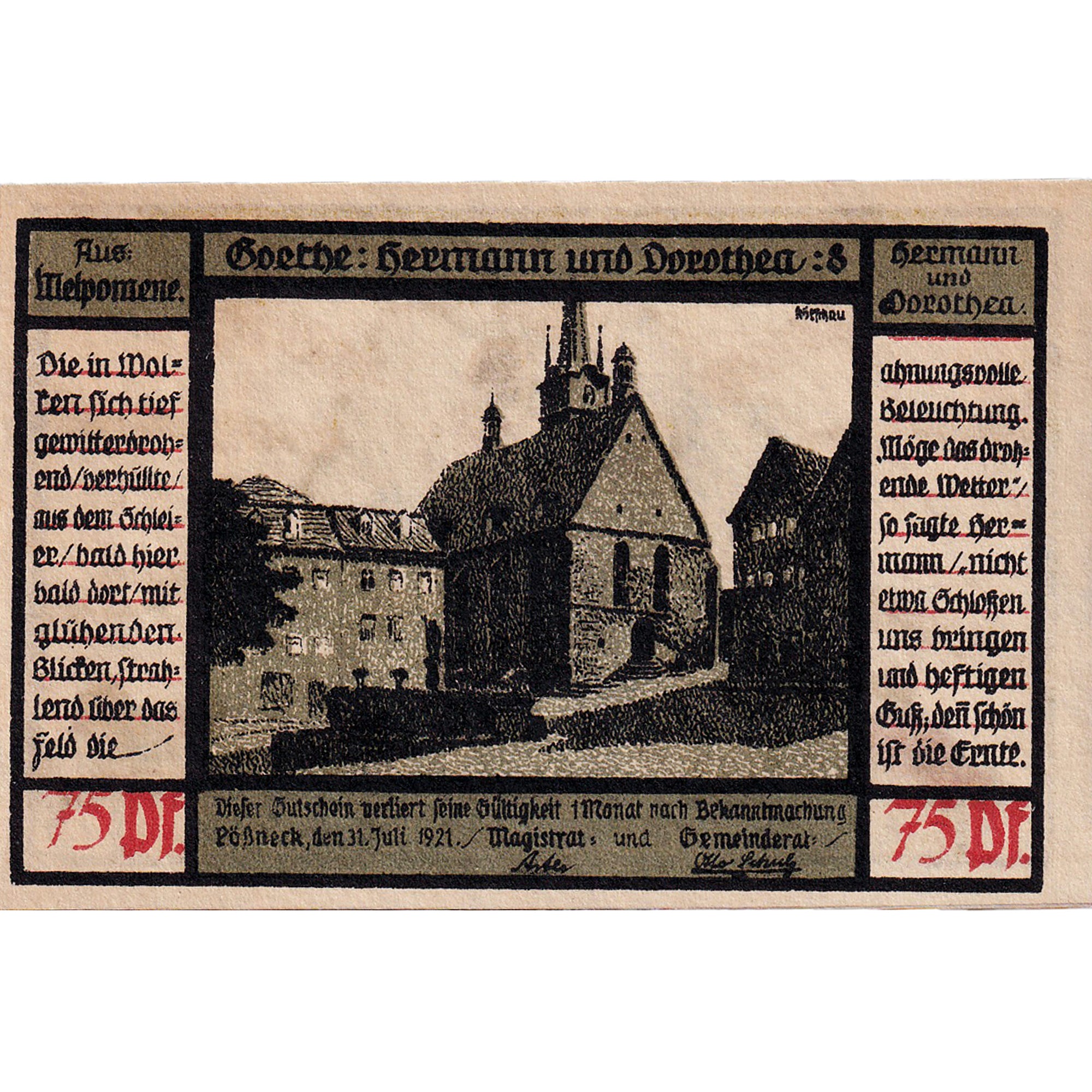 Banconote, Germania, Possneck, 75 Pfennig, Eglise, 1921, SPL, Mehl:1066.6