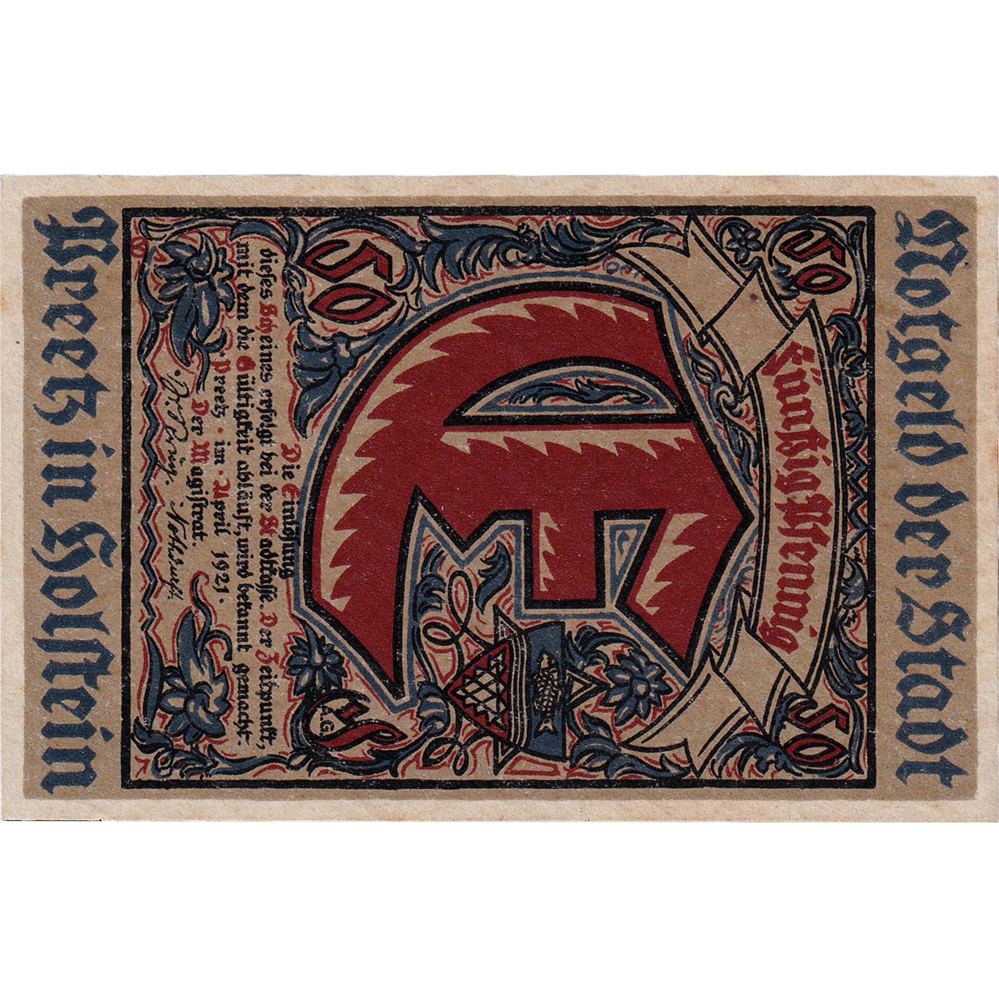 Billete, Alemania, Preetz, 50 Pfennig, rue, 1921, SC, Mehl:1071.3