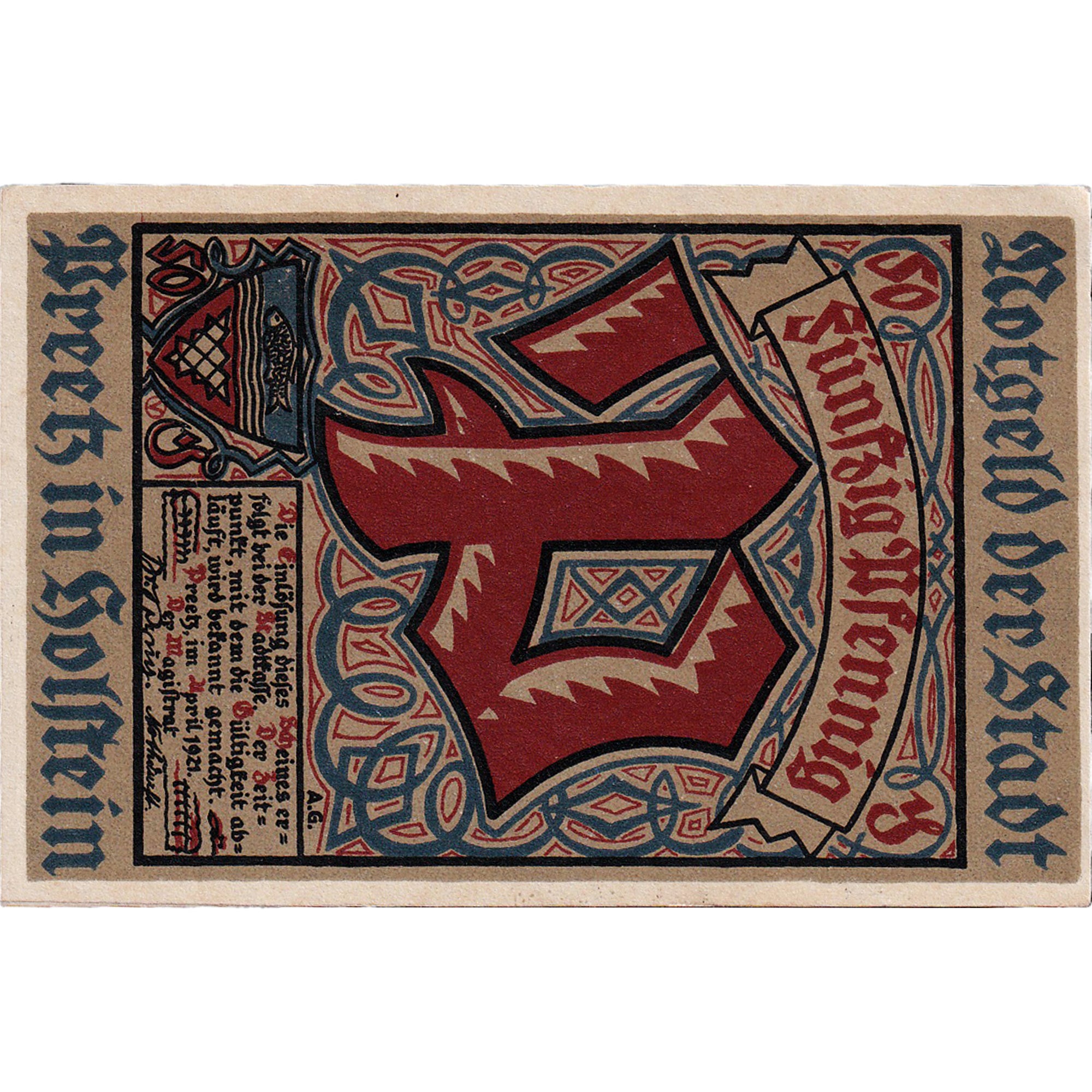 Billete, Alemania, Preetz, 50 Pfennig, village, 1921, SC, Mehl:1071.3