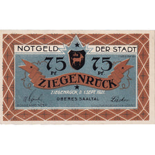 Banknote, Germany, Ziegenrück, 75 Pfennig, paysage, 1921 UNC(63) Mehl:1472.1a