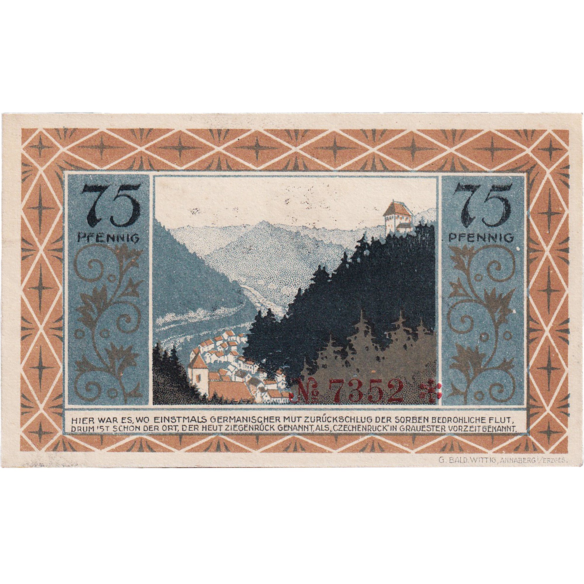 Banknote, Germany, Ziegenrück, 75 Pfennig, paysage, 1921 UNC(63) Mehl:1472.1a