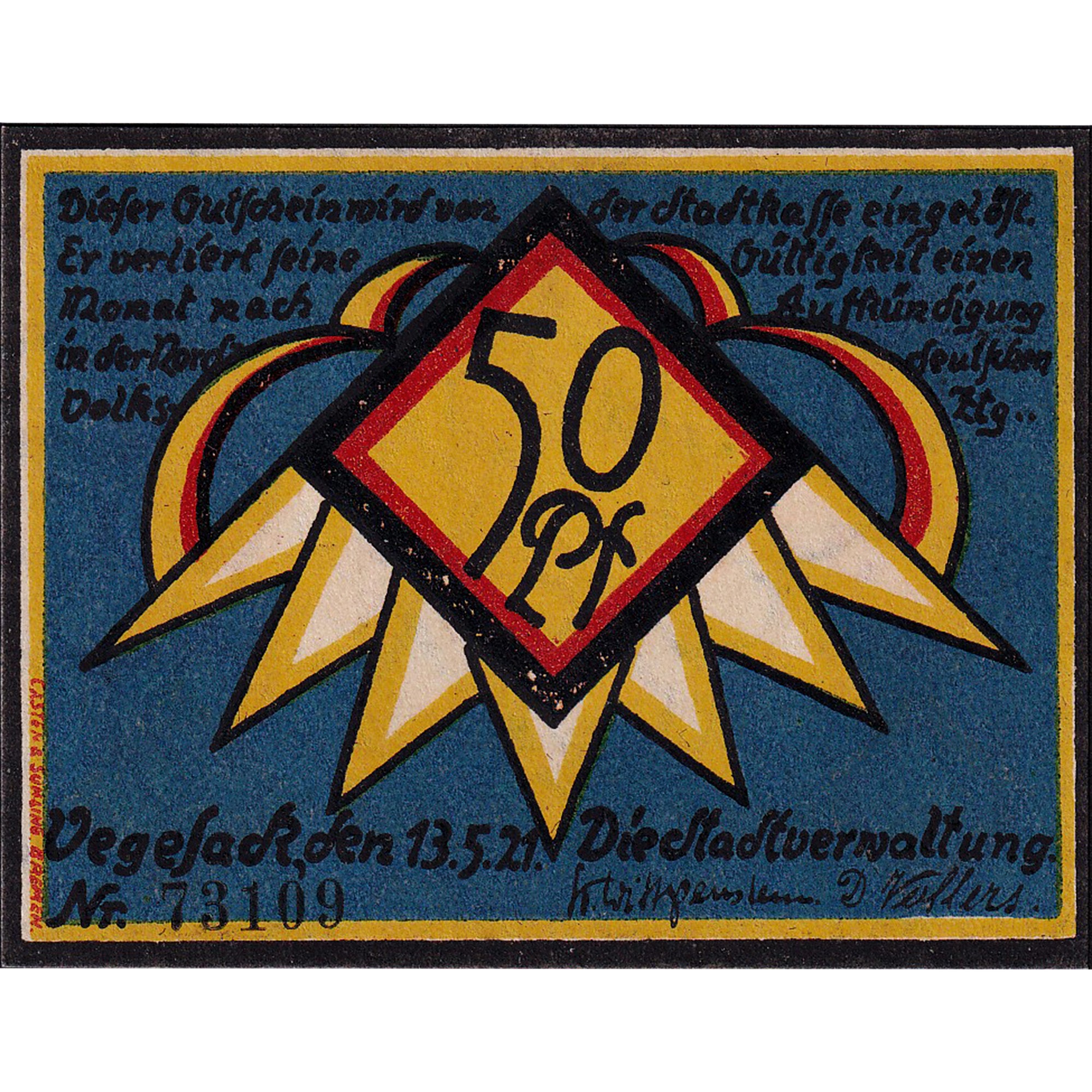 Nota, Alemanha, Vegesack, 50 Pfennig, bateau 1921-05-13, UNC(63) Mehl:1359.1a