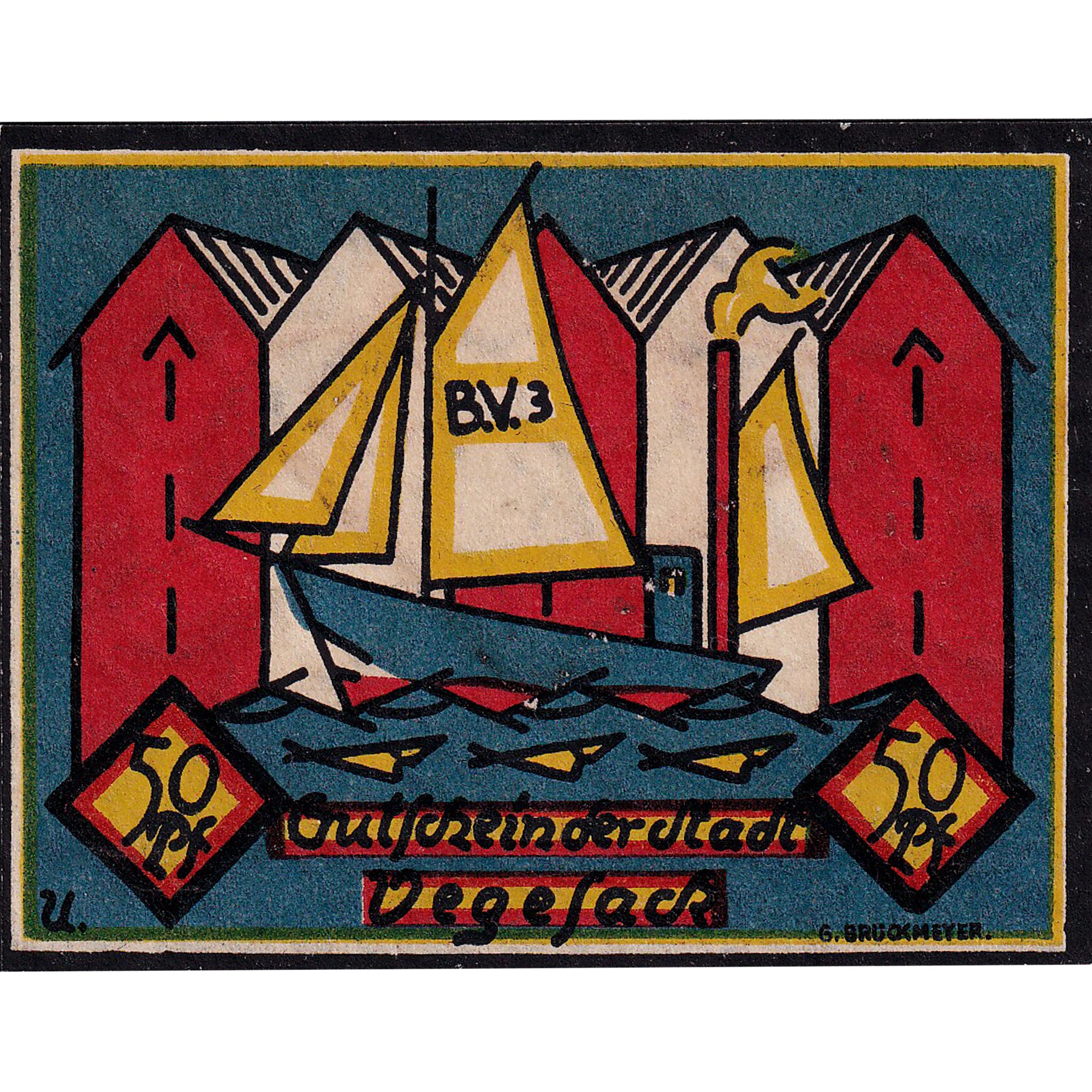 Nota, Alemanha, Vegesack, 50 Pfennig, bateau 1921-05-13, UNC(63) Mehl:1359.1a