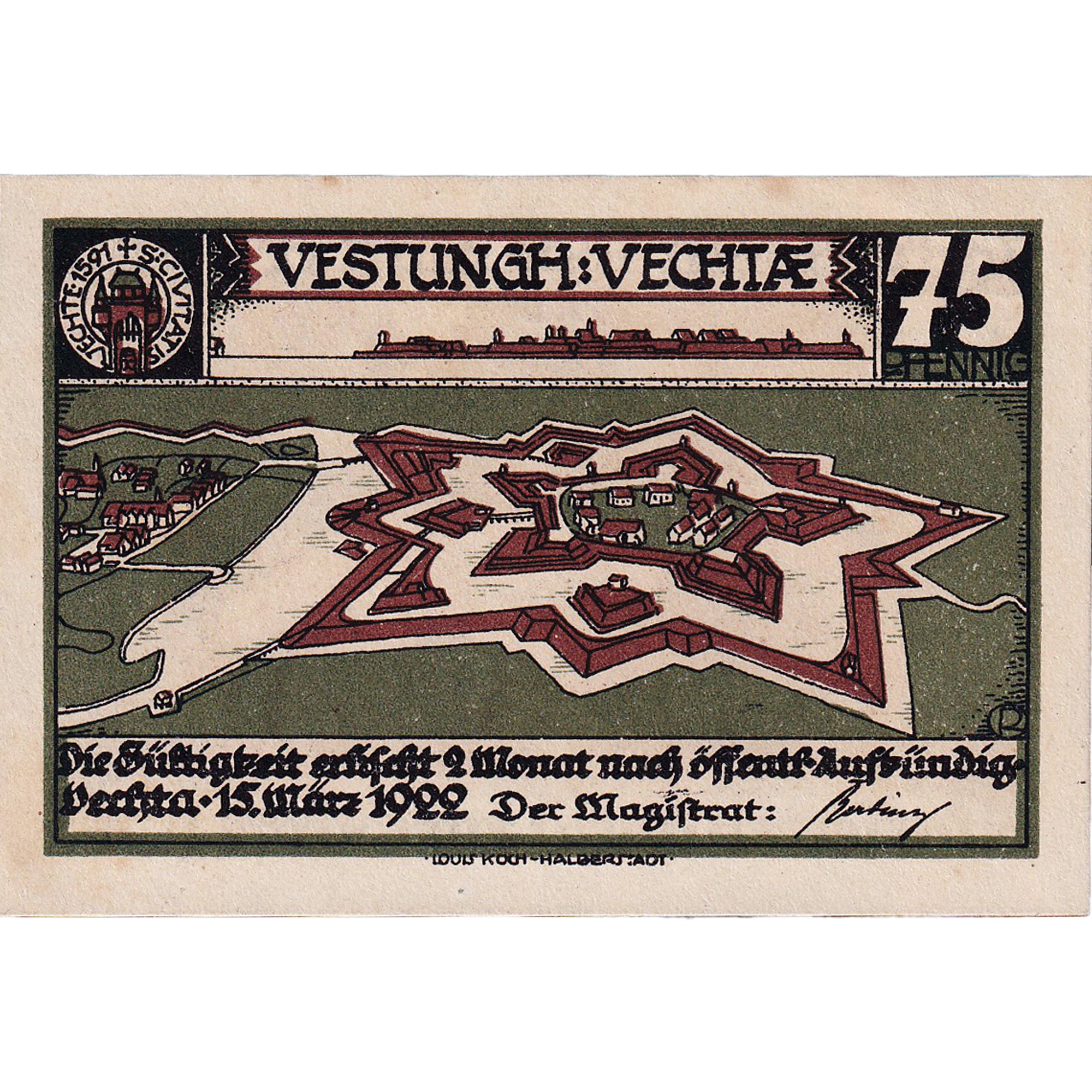 Banconote, Germania, Vechta, 75 Pfennig, animal 1922-03-15, SPL Mehl:1358.1