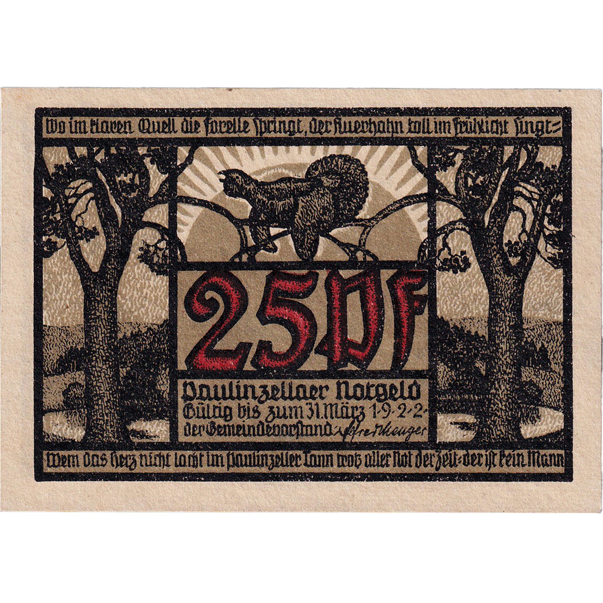 Banknot, Niemcy, Paulinzella, 25 Pfennig, Ville 1922-03-31, UNC(63) Mehl:1053.1c