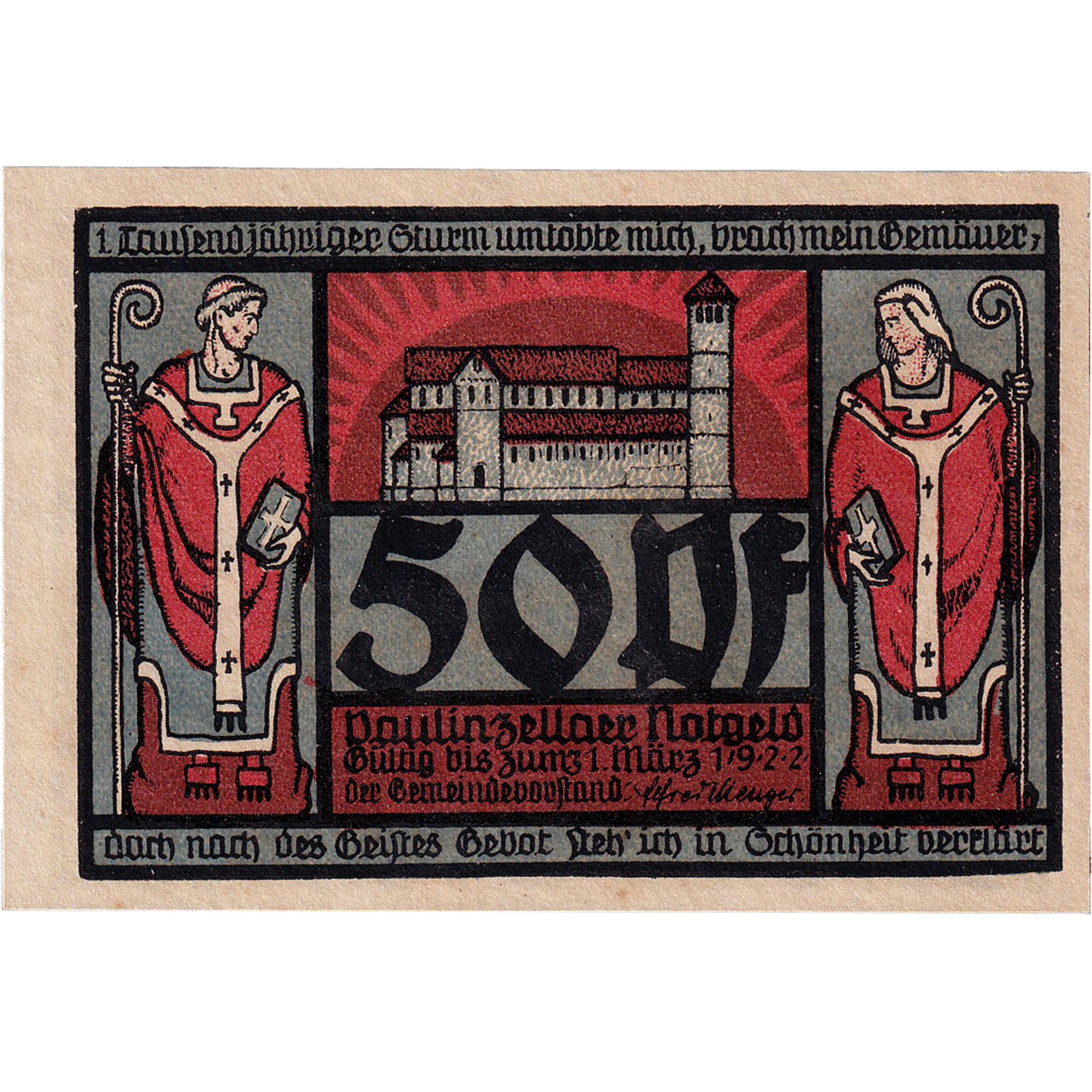 Banconote, Germania, Paulinzella, 50 Pfennig, monastère 1922 SPL Mehl:1053.1c