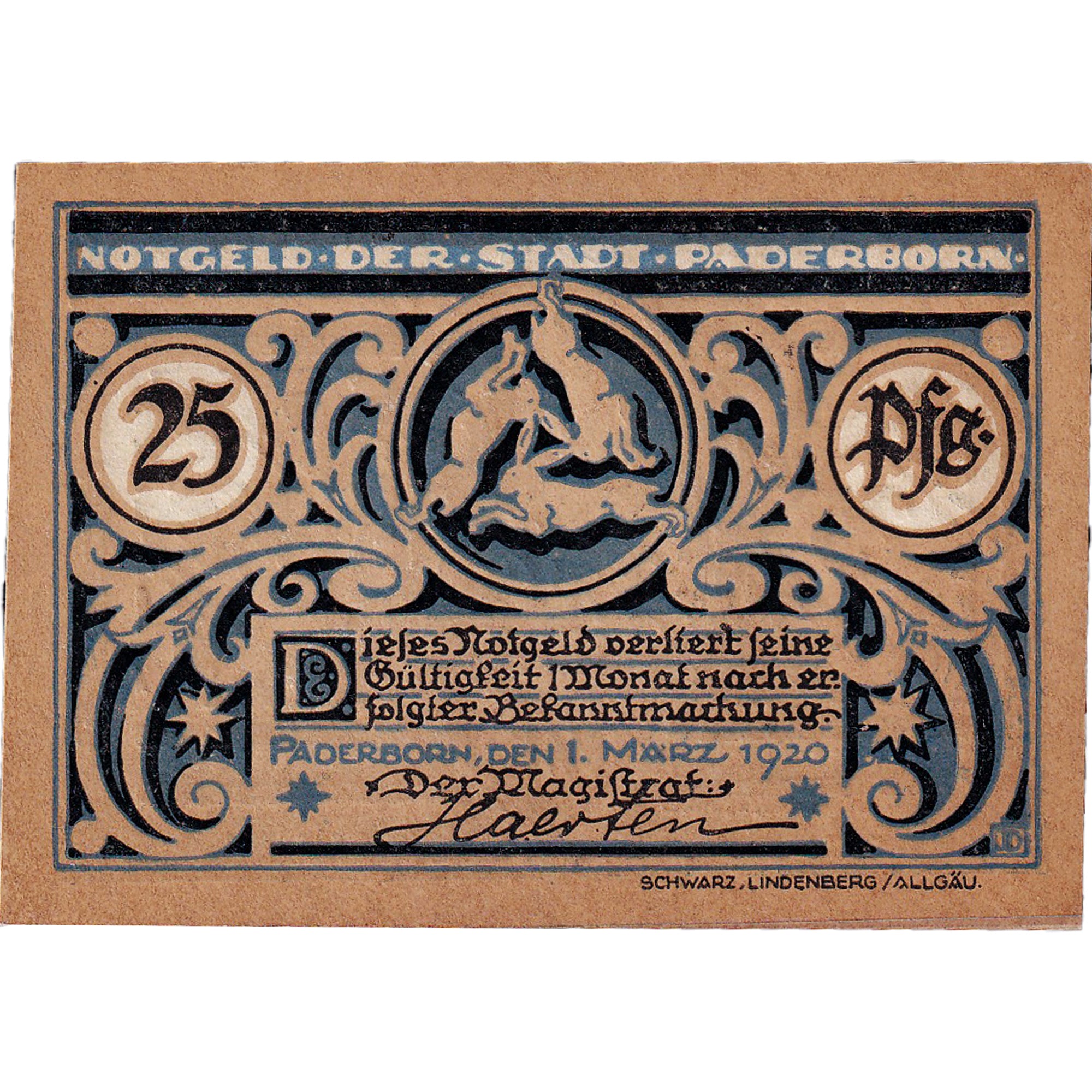 Banknot, Niemcy, Paderborn, 25 Pfennig, roi 1920-03-01, UNC(63) Mehl:P1.3b