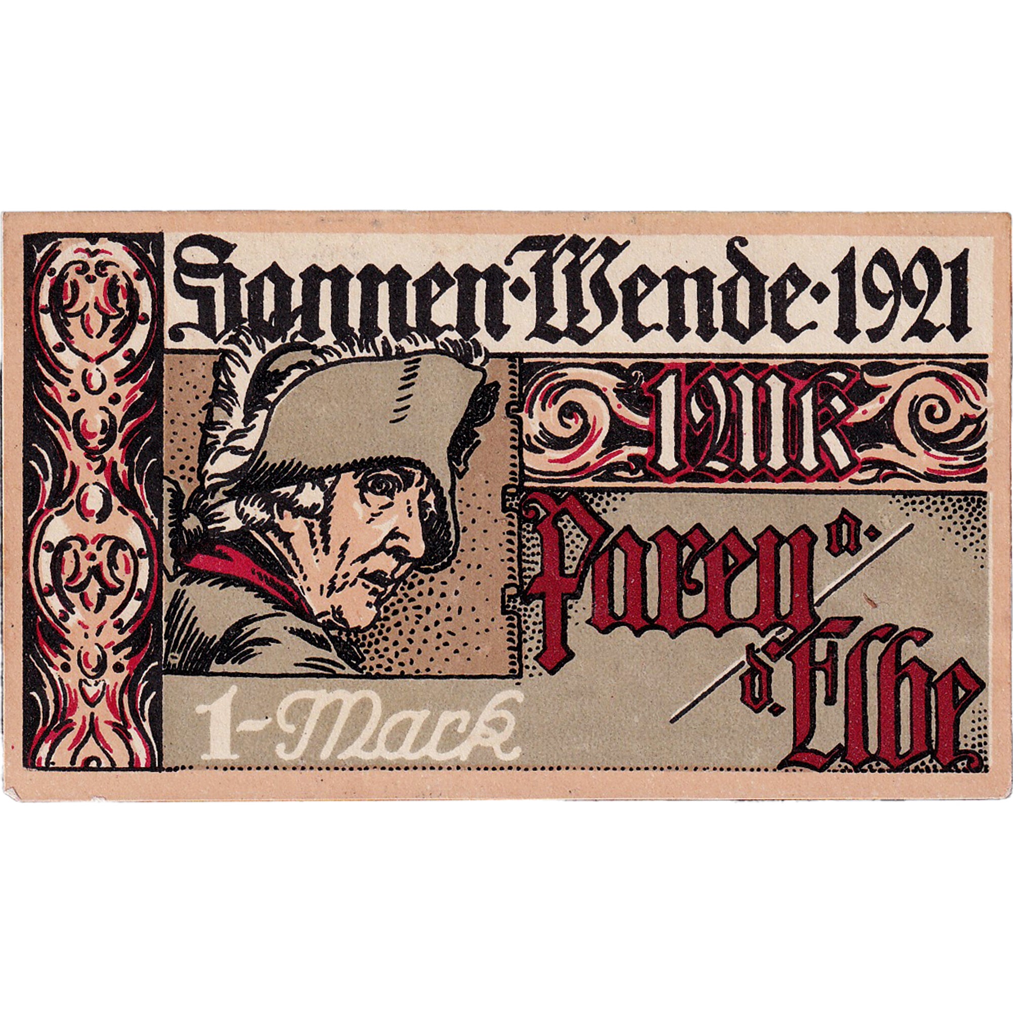 Banconote, Germania, Sonnen, 1 Mark, portrait 3, 1921, SPL, Mehl:1047.5