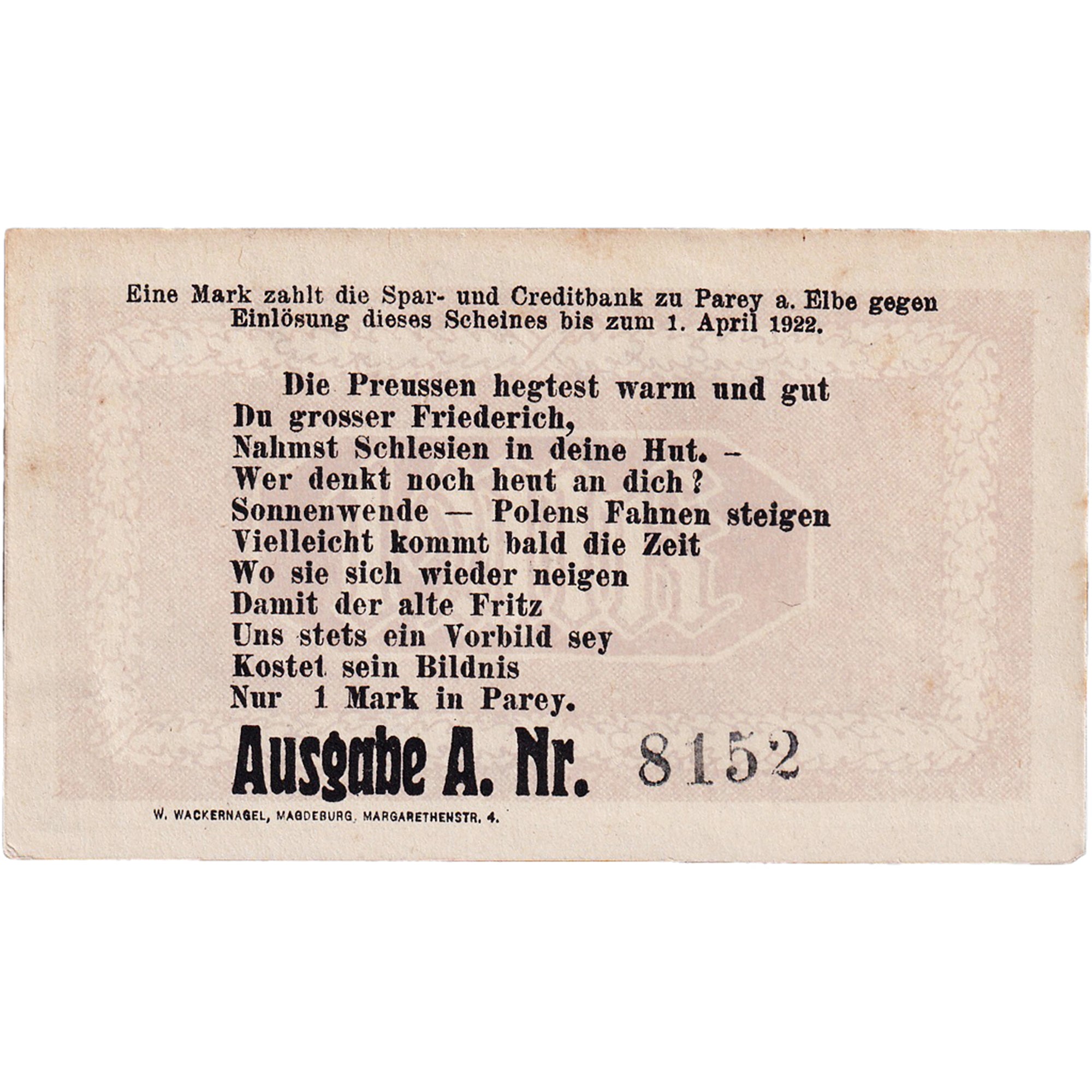 Banconote, Germania, Sonnen, 1 Mark, portrait 3, 1921, SPL, Mehl:1047.5