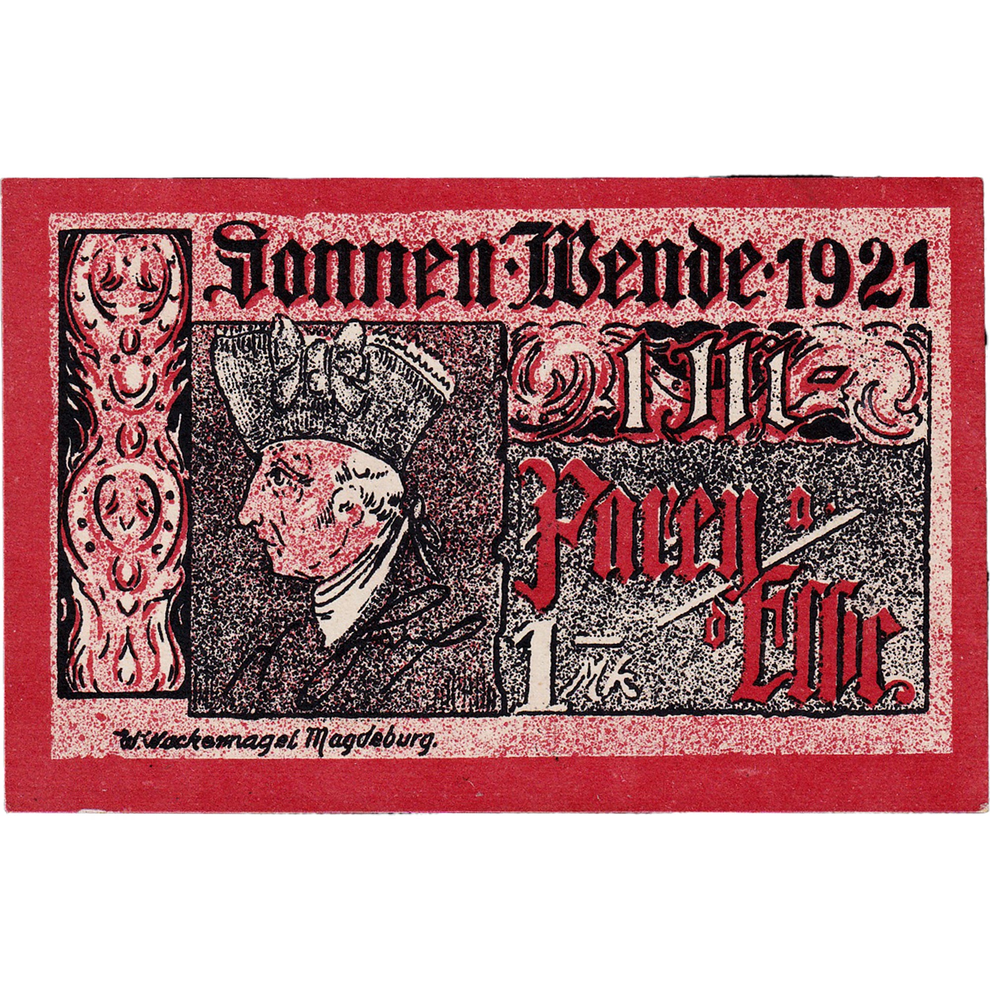 Banknote, Germany, Sonnen, 1 Mark, portrait 1, 1921, UNC(63), Mehl:1047.6
