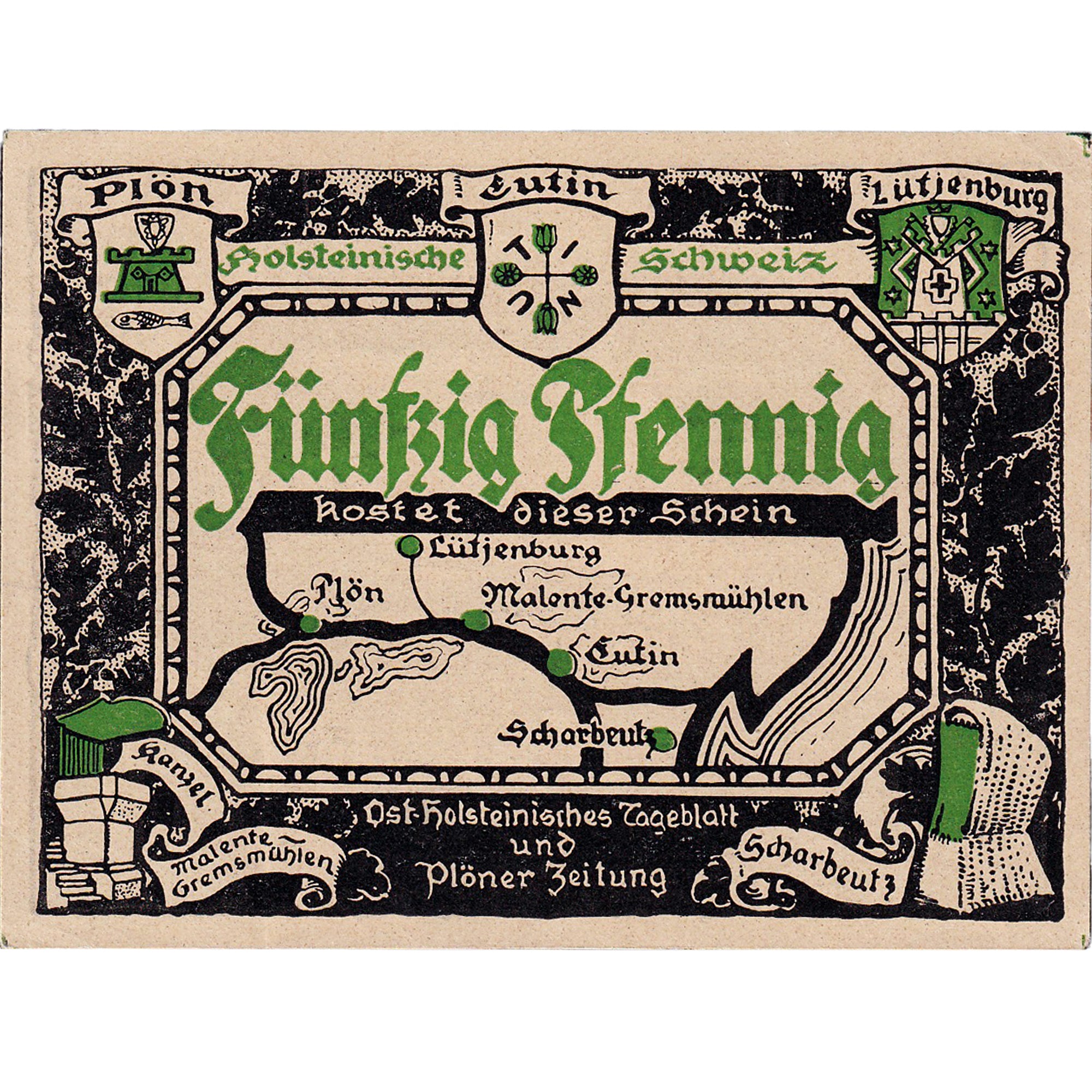 Banknot, Niemcy, Plön, 50 Pfennig, barque, 1921, UNC(63), Mehl:1063.4