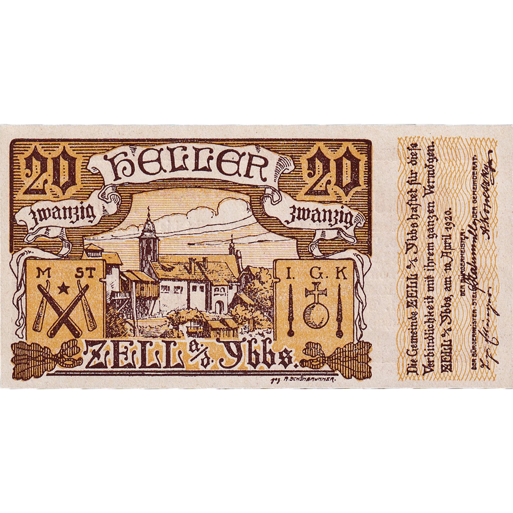 Banconote, Austria, Zell a/d Ybbs, 20 Heller, Eglise, 1920 SPL Mehl:FS 1272aC