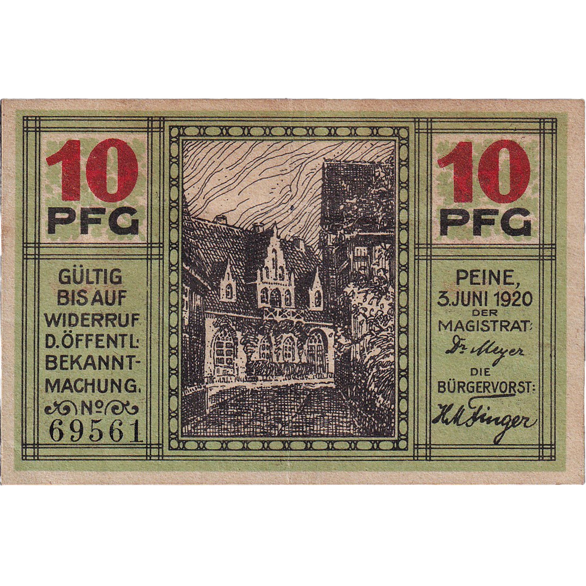 Banconote, Germania, Peine, 10 Pfennig, rue, 1920, 1920-06-03, SPL, Mehl:P 11.2a