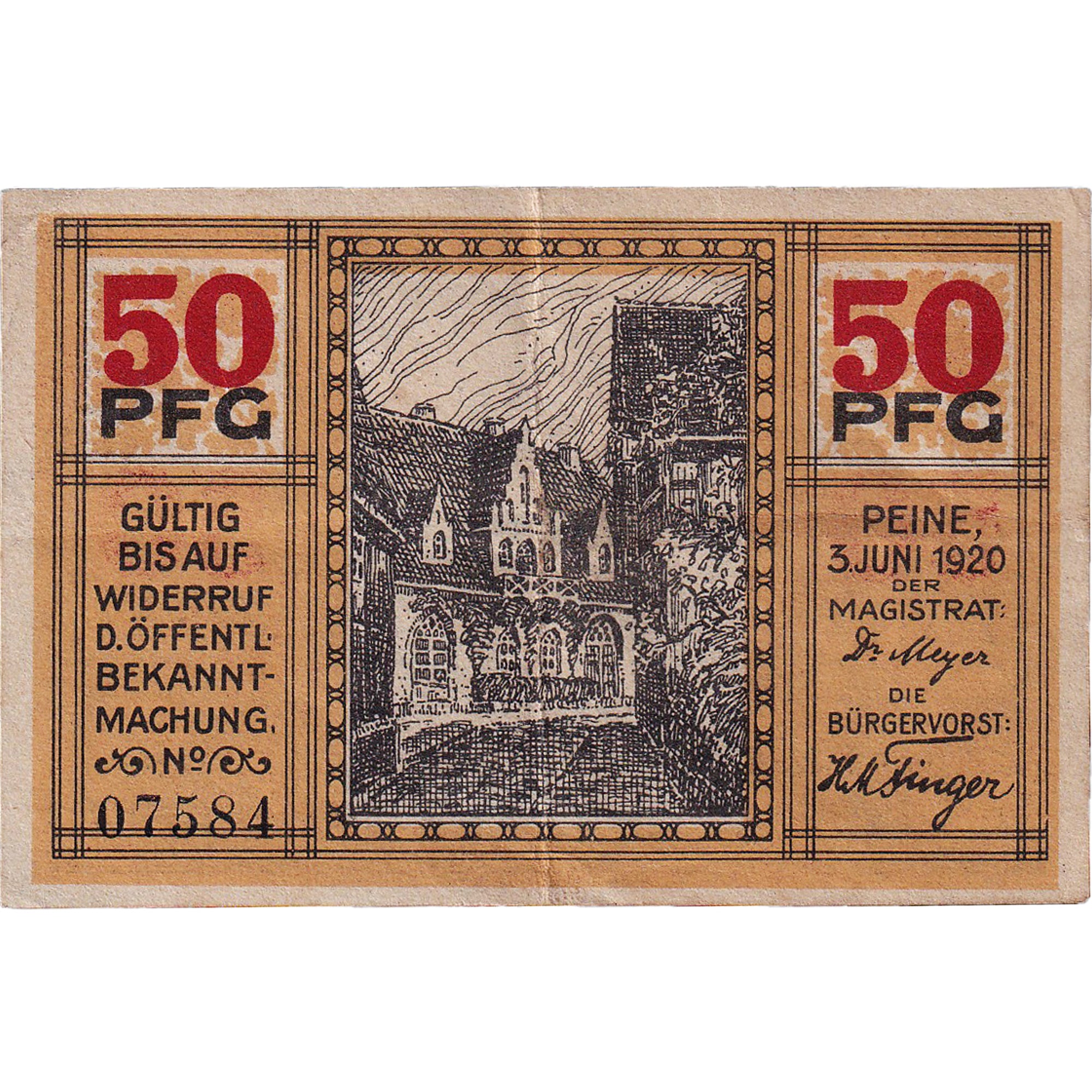 Banconote, Germania, Peine, 50 Pfennig, Ville 1920-06-03, BB, Mehl:P 11.2a