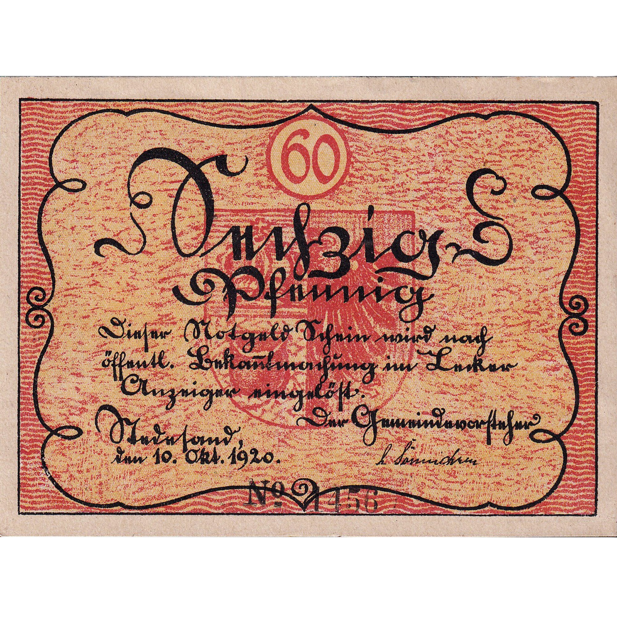Banknot, Niemcy, Stedesand, 60 Pfennig, personnage 1920 UNC(63) Mehl:1259.1c