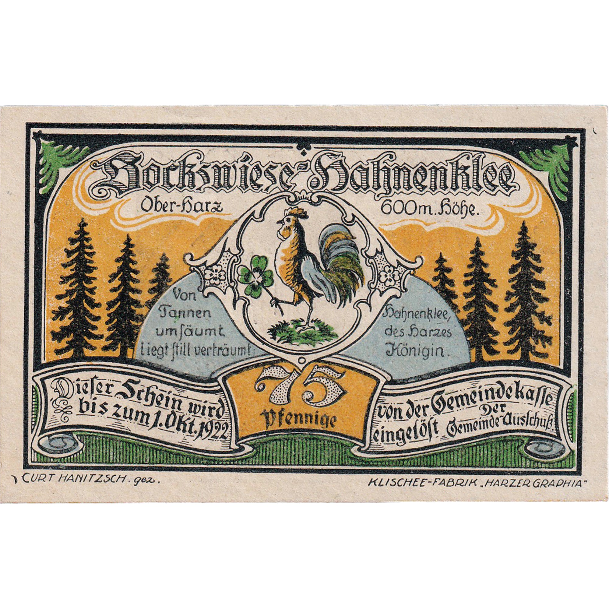 Banknot, Niemcy, Bockswiese, 75 Pfennig, Forêt 1922-10-01, UNC(63) Mehl:131.1